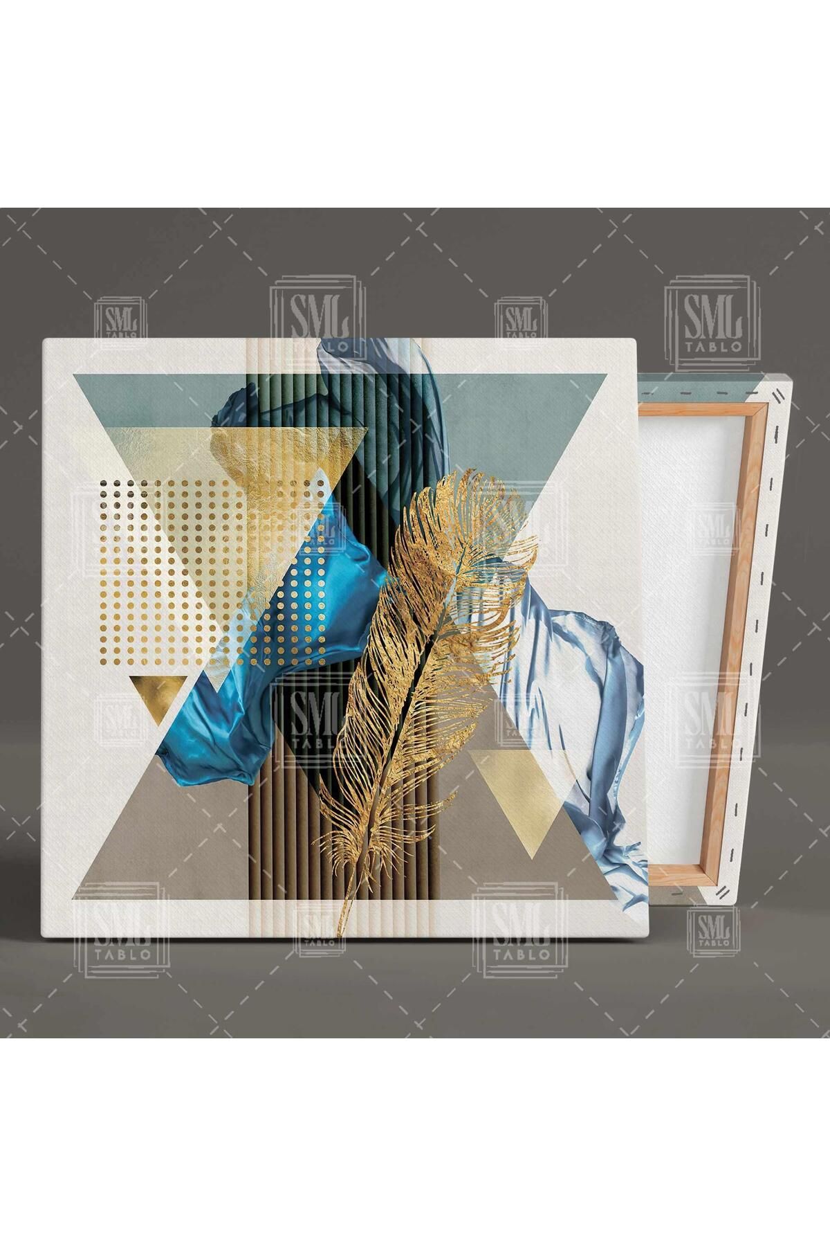 SML TABLO-Golden Bird Feather Geometric Patterns Modern Luxury Decor Square Canvas Painting 2