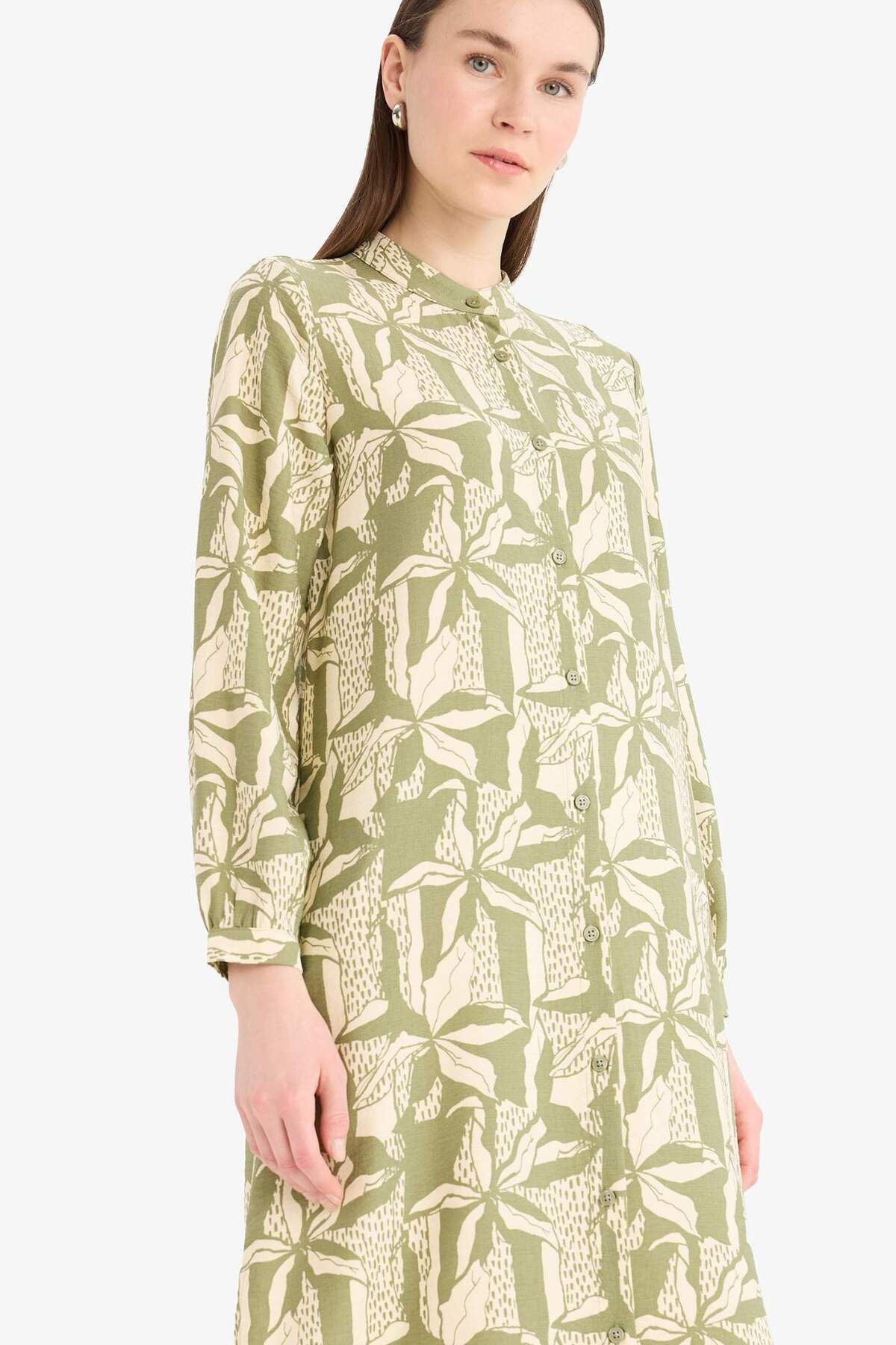 DeFacto-Regular Fit Patterned Stand Collar Long Sleeve Above Knee Length Tunic D9861Ax25Sm 3