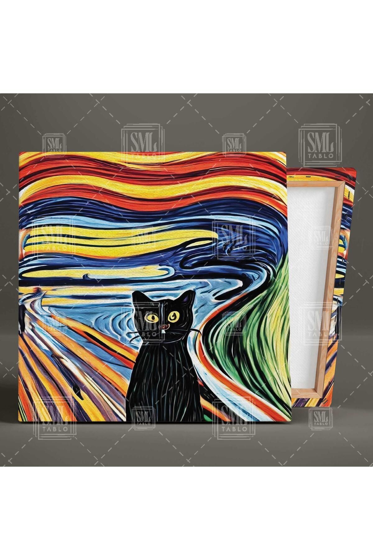 SML TABLO-The Scream Table Cat Version Brush Stains Edvard Munch Square Canvas Print 2