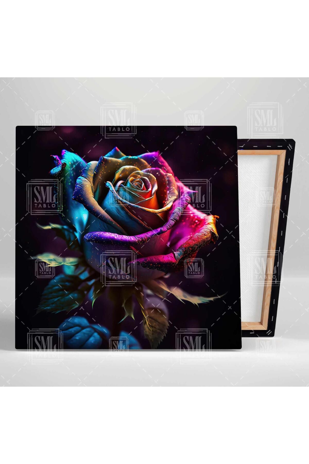 SML TABLO-Roz Violet Albastru Trandafir Floare Decorativ Pătrat Canvas Art 2
