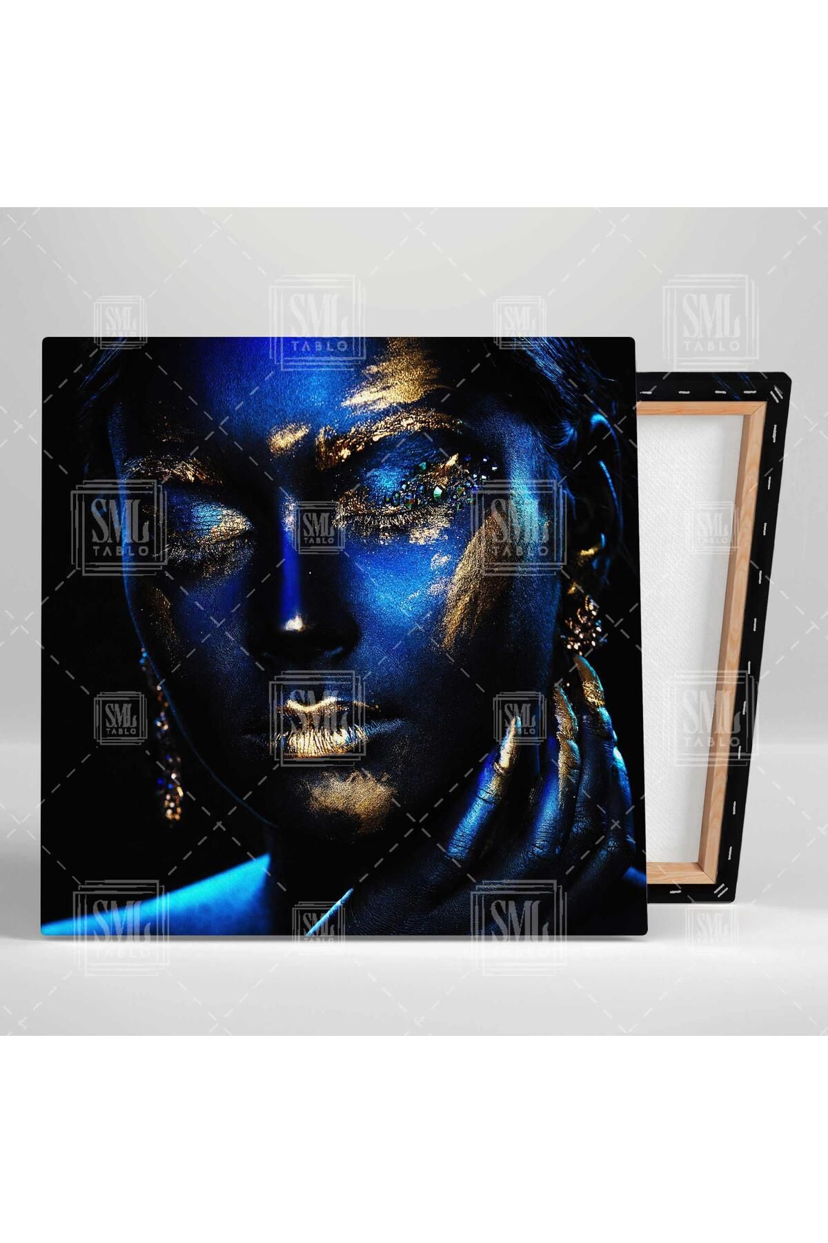 SML TABLO-Machiaj auriu Manechin pictat pe corp bleumarin Make Up Square Canvas Print 2