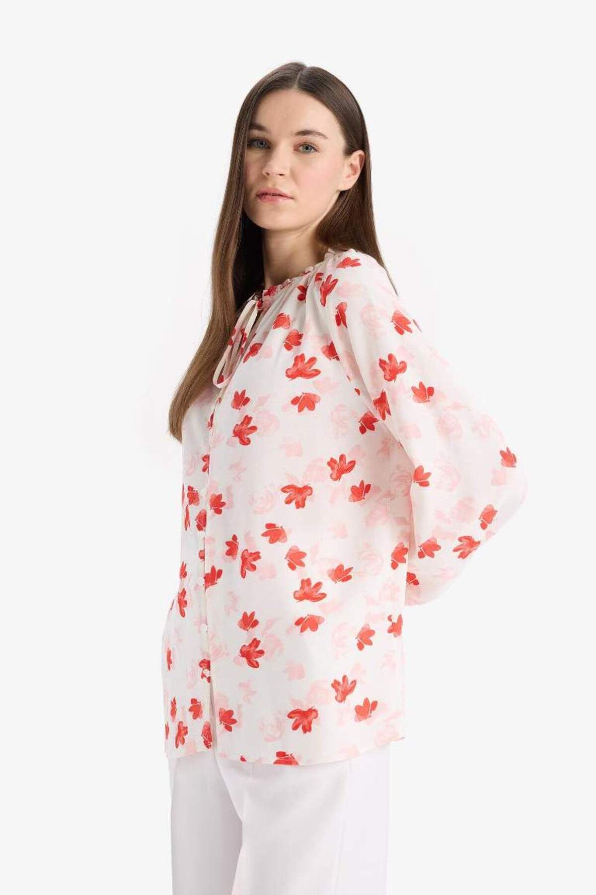 DeFacto-Regular Fit Patterned Maroccan Long Sleeve Blouse E7637Ax25Sp 7