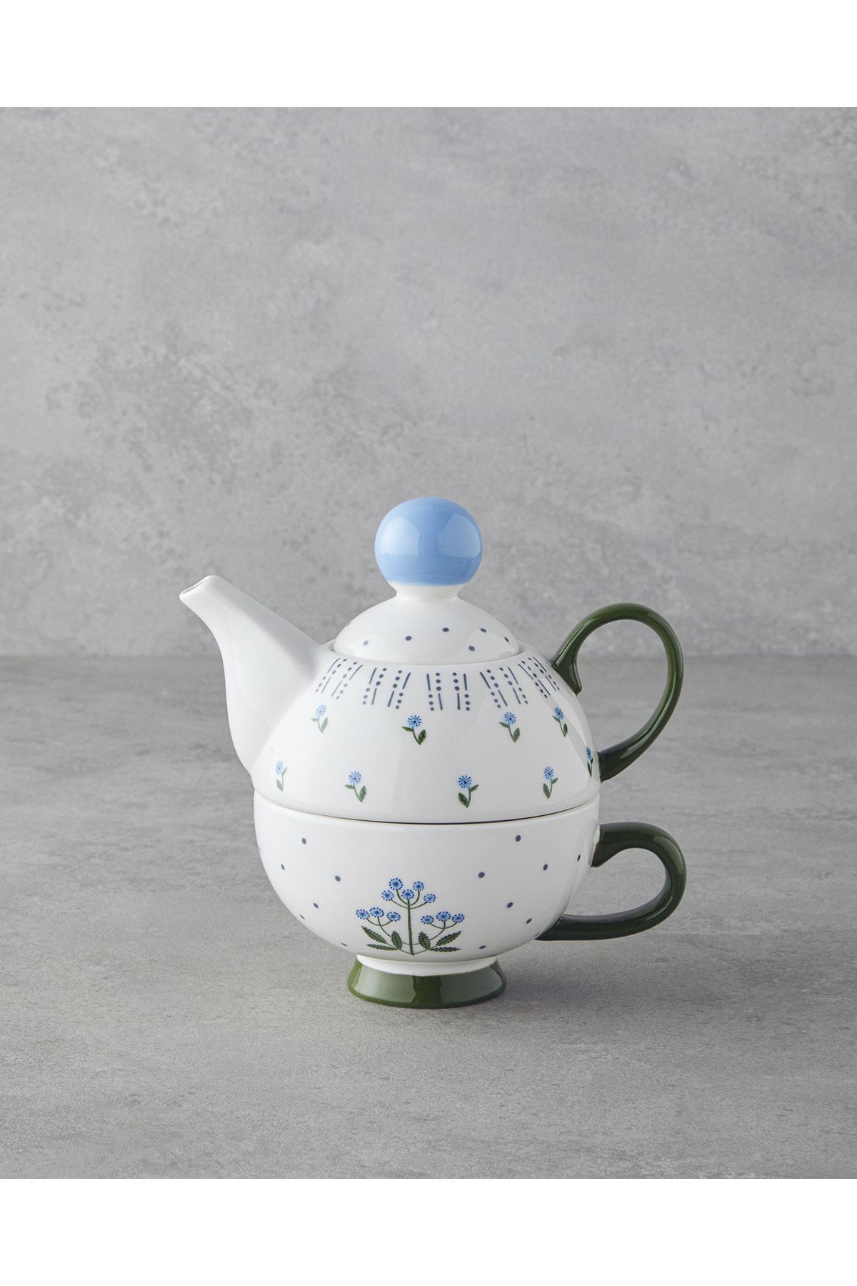 English Home Blue Flowers New Bone China Demlik 400 ml Mavi