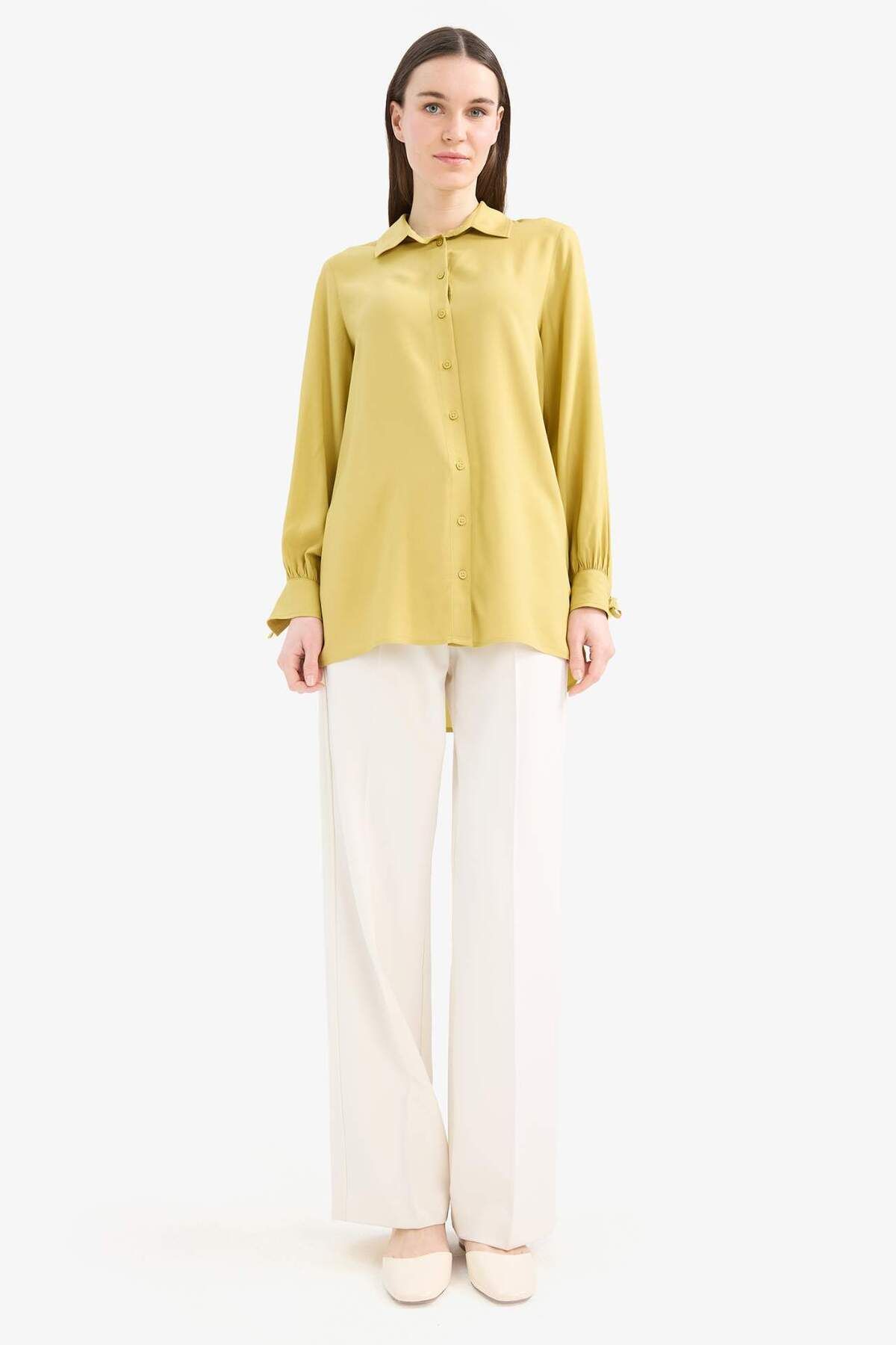 DeFacto-Regular Fit Basic Plain Viskose Langarmshirt Tunika D7352AX25SP 2