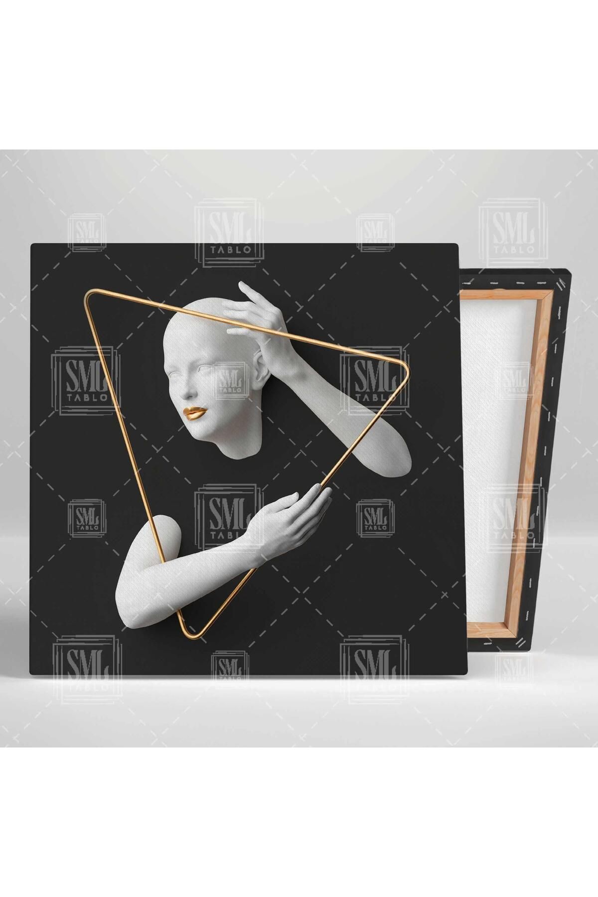 SML TABLO-Golden Triangle Frame Anthracite Background Decorative Triple Combination Set of 3 Canvas Painting 2