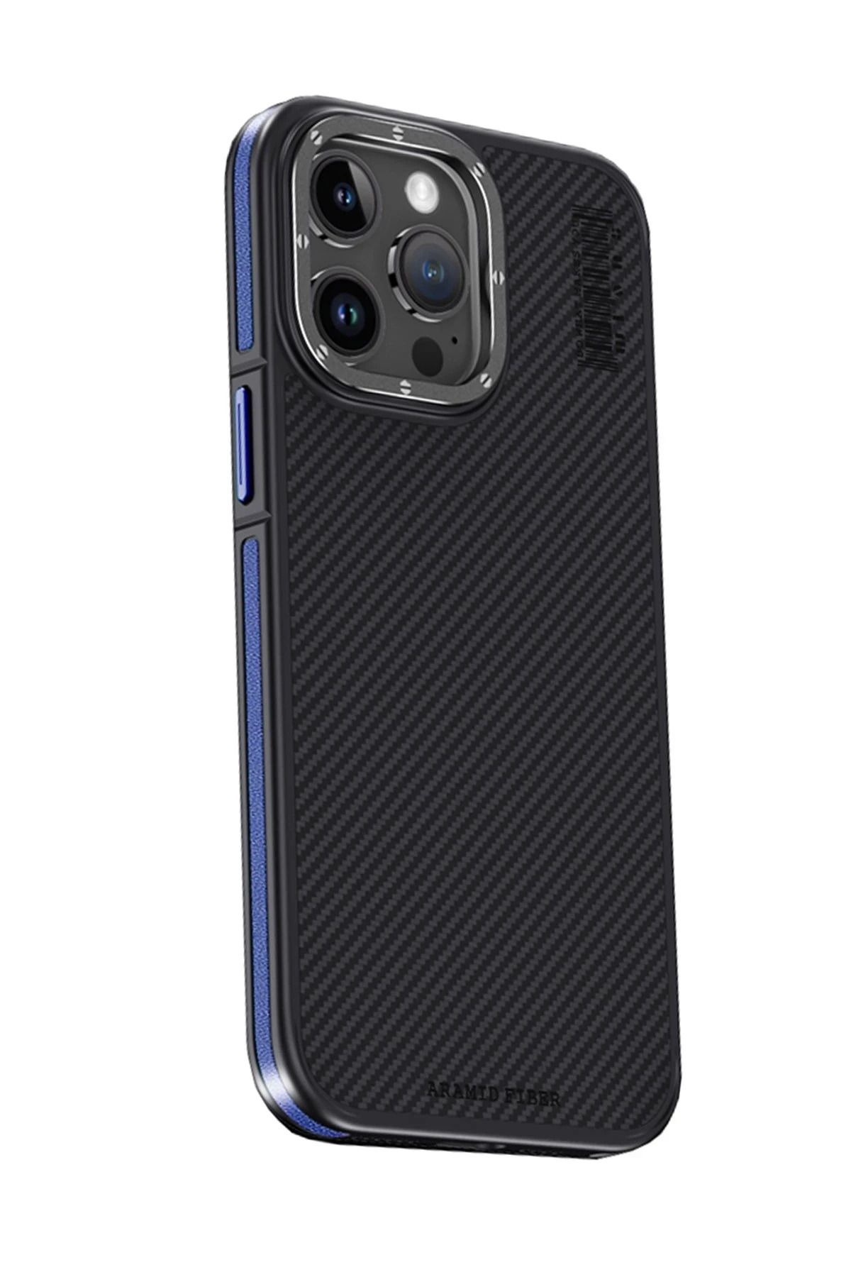 Joko iPhone 15 Pro Kılıf Aramid 600D Kevlar Karbon Fiber Magsafe Kapak - Lacivert DSDRN