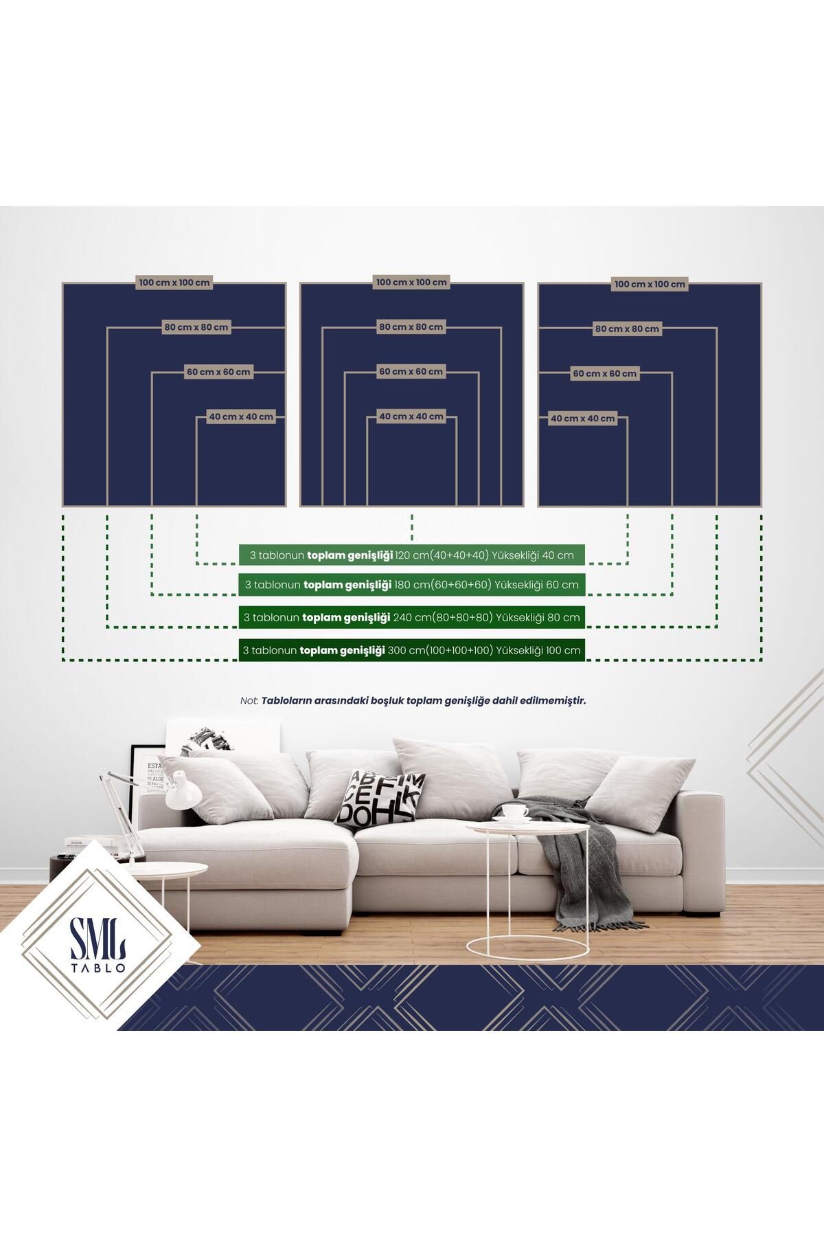 SML TABLO-Golden Triangle Frame Anthracite Background Decorative Triple Combination Set of 3 Canvas Painting 6