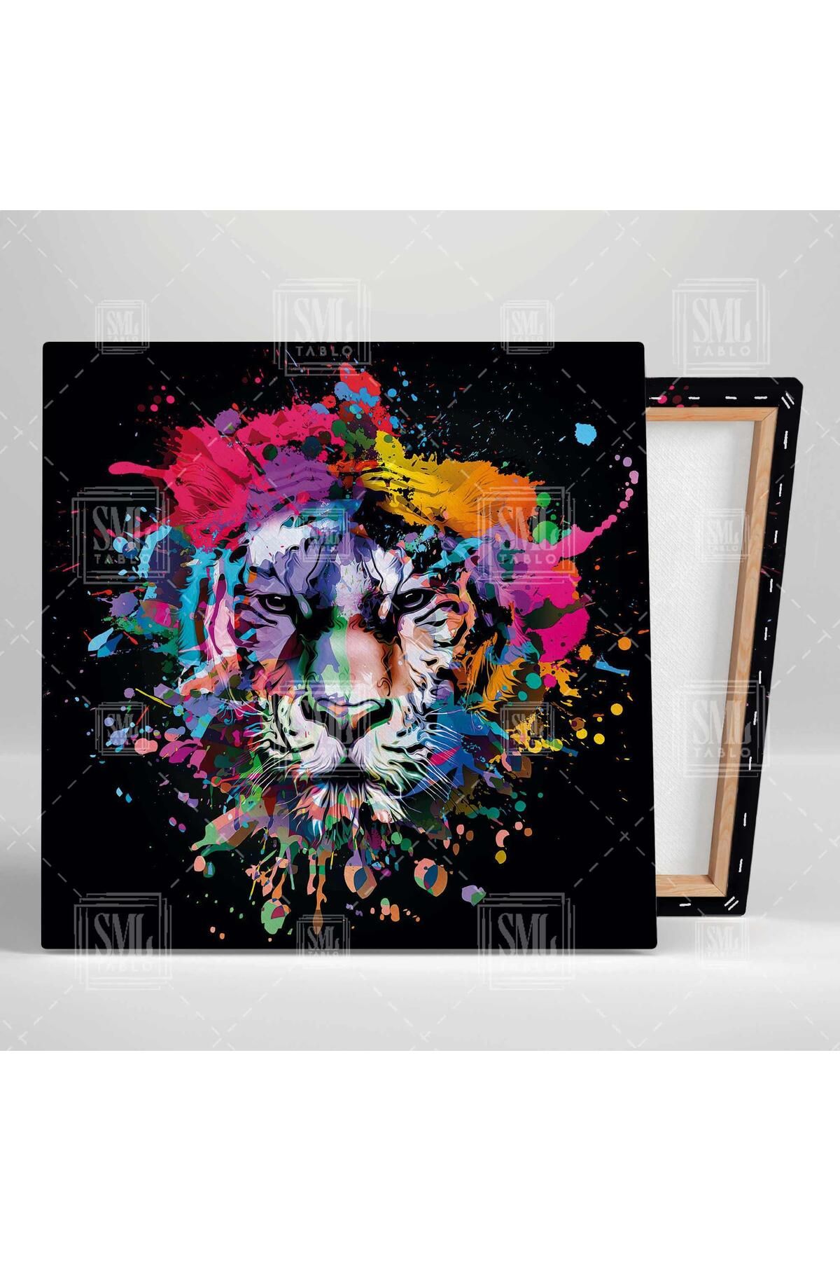 SML TABLO-Lion and Tiger Double Square Combination of Paint Splashes Set of 2 Canvas Painting 3