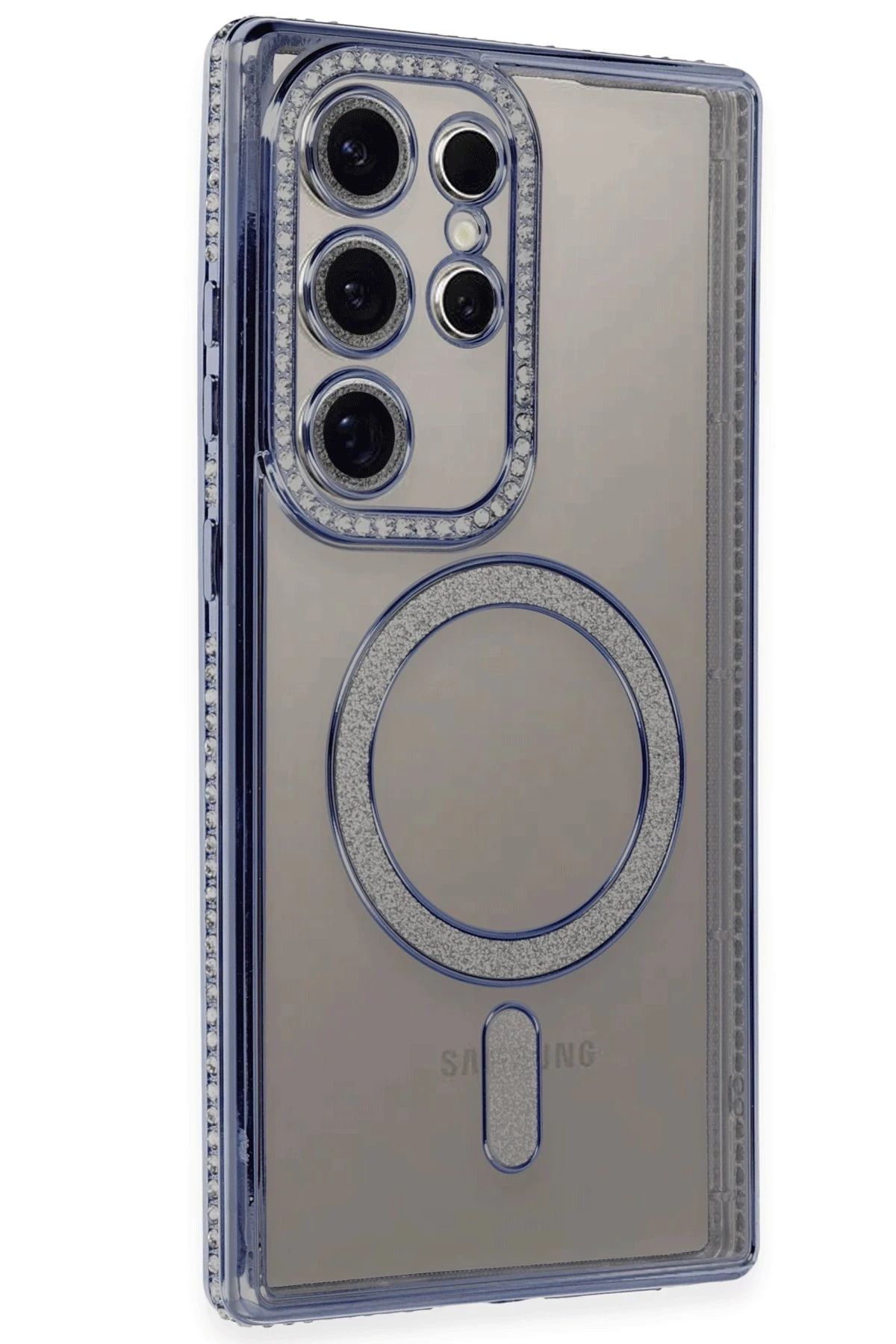 NewFace Samsung Galaxy S24 Ultra Kılıf Joke Simli Magneticsafe Kılıf - Mavi BSTMY
