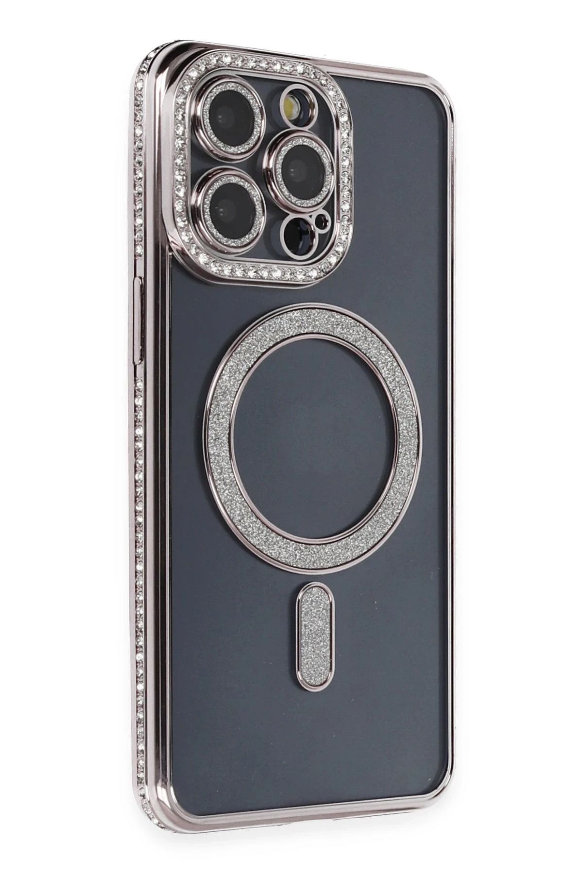 NewFace iPhone 14 Pro Kılıf Joke Simli Magneticsafe Kılıf - Gri HNZRN