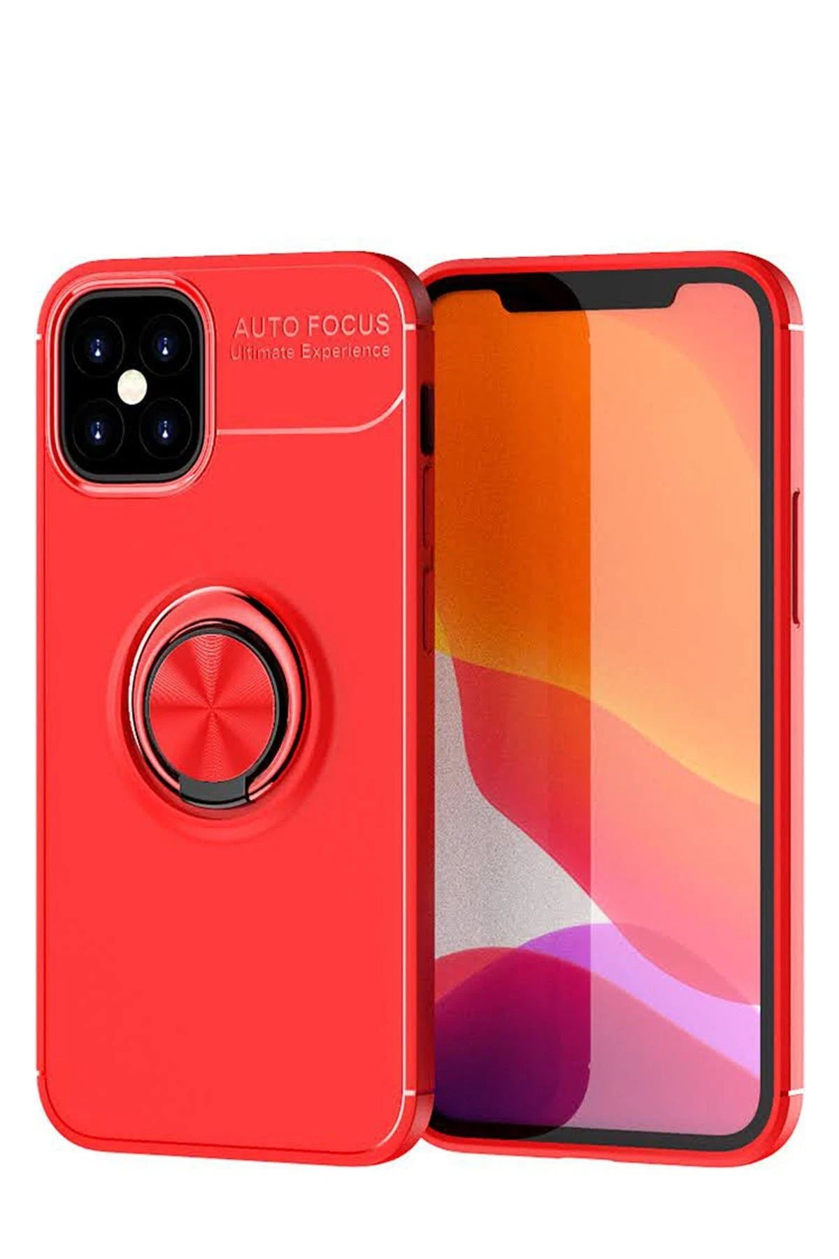 NewFace iPhone 12 Mini Kılıf Range Yüzüklü Silikon - Kırmızı HNZRN