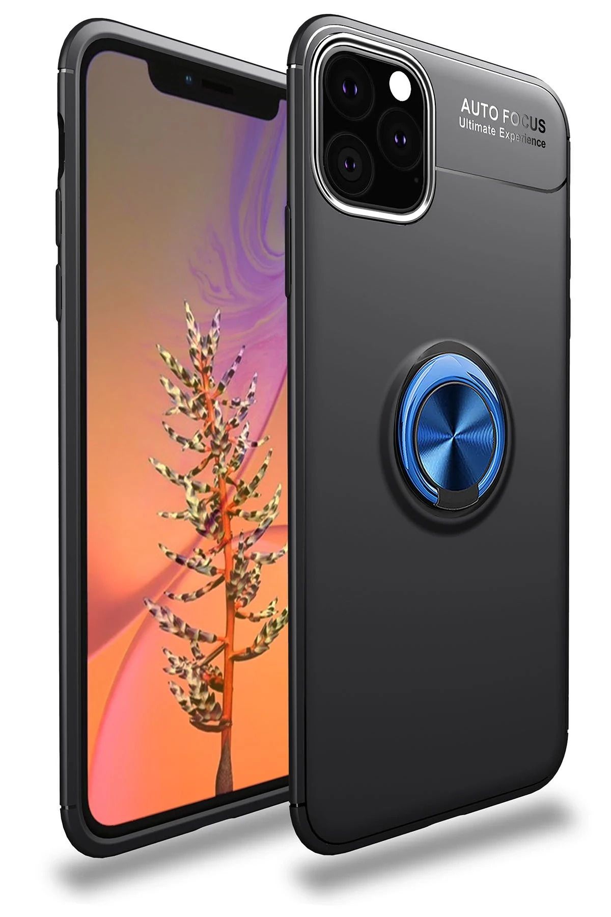 NewFace iPhone 11 Pro Kılıf Range Yüzüklü Silikon - Siyah-Mavi BSTMY