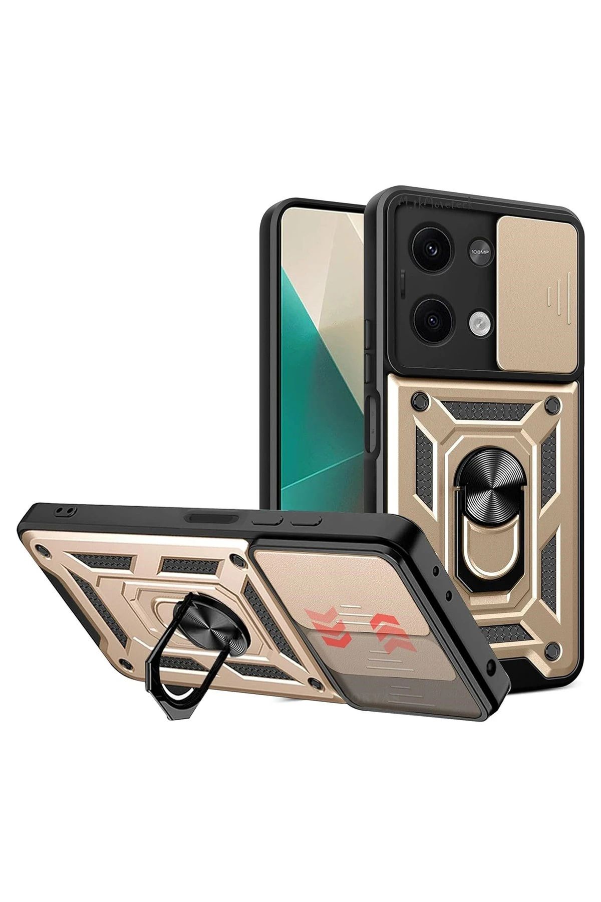 NewFace Xiaomi Poco X6 Kılıf Pars Lens Yüzüklü Silikon - Gold BSTMY