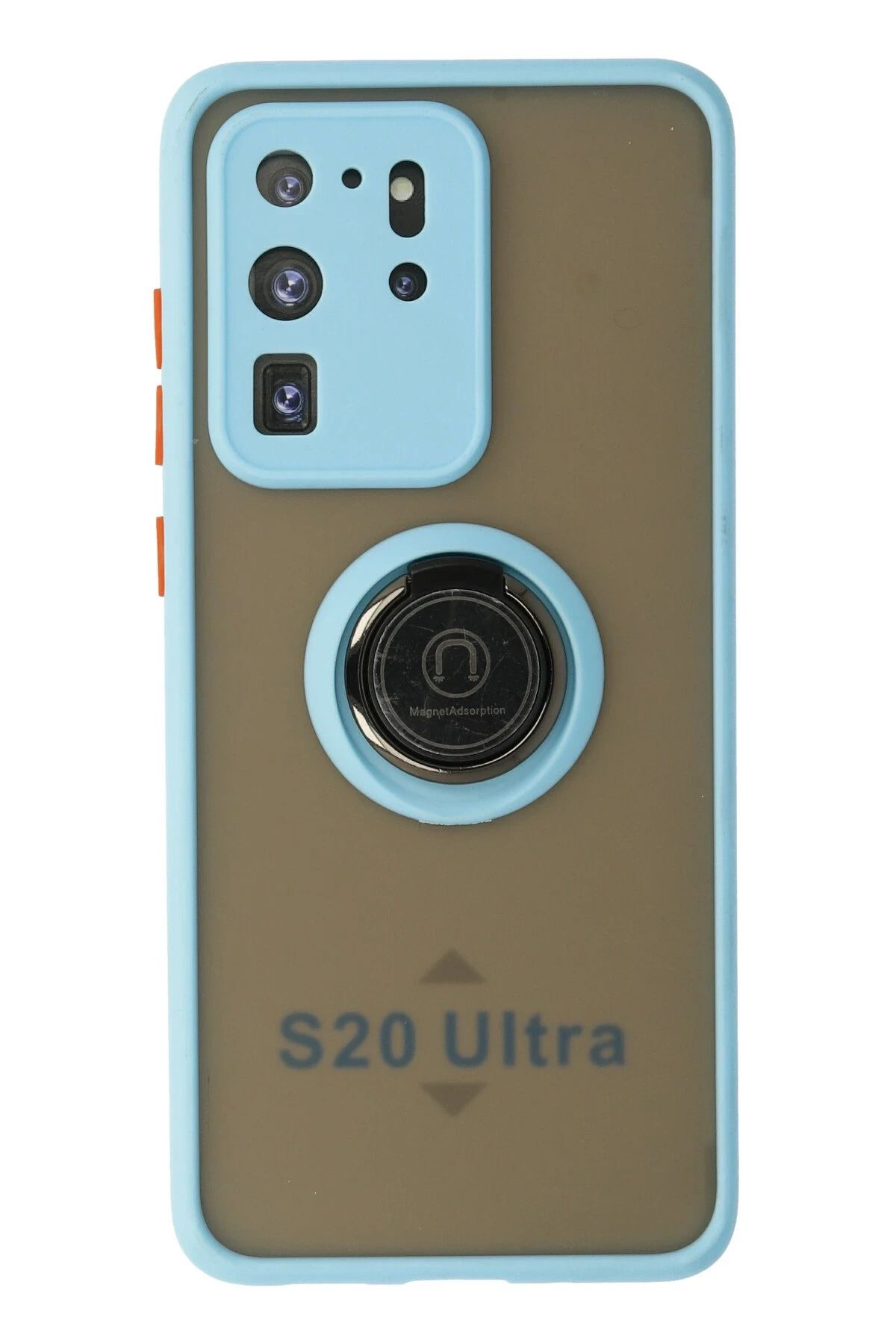 NewFace Samsung Galaxy S20 Ultra Kılıf Montreal Yüzüklü Silikon Kapak - Buz Mavi INSLM