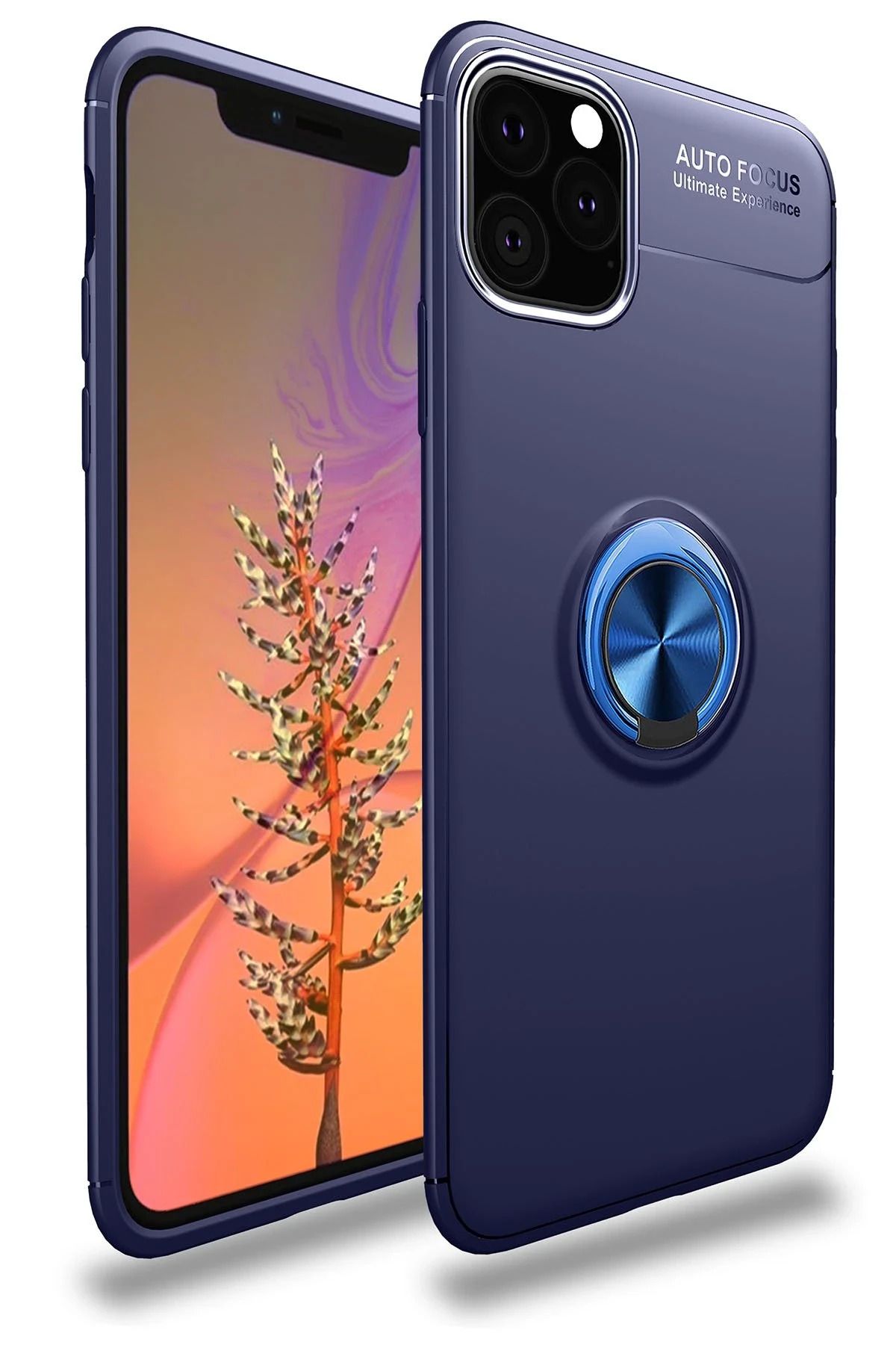 NewFace iPhone 11 Pro Kılıf Range Yüzüklü Silikon - Mavi NRMSA
