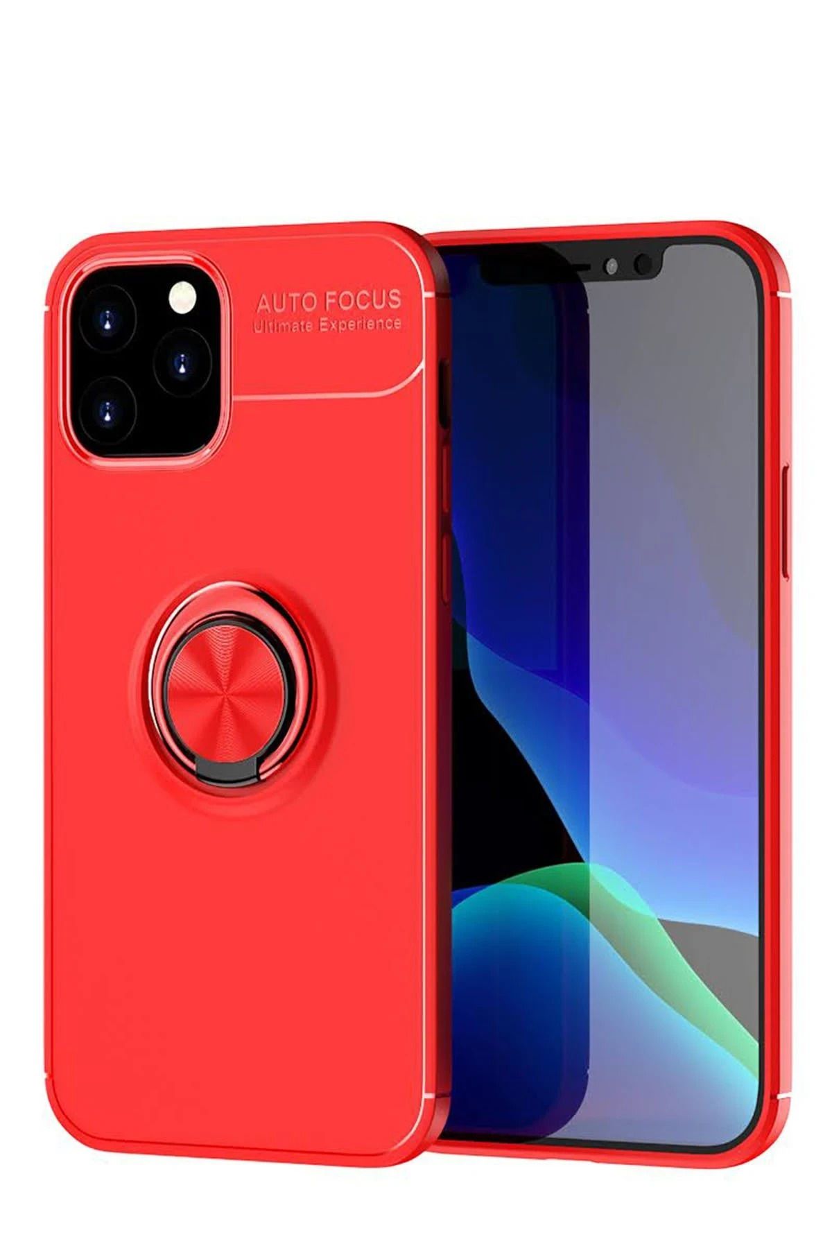 NewFace iPhone 12 Kılıf Range Yüzüklü Silikon - Kırmızı BSTMY