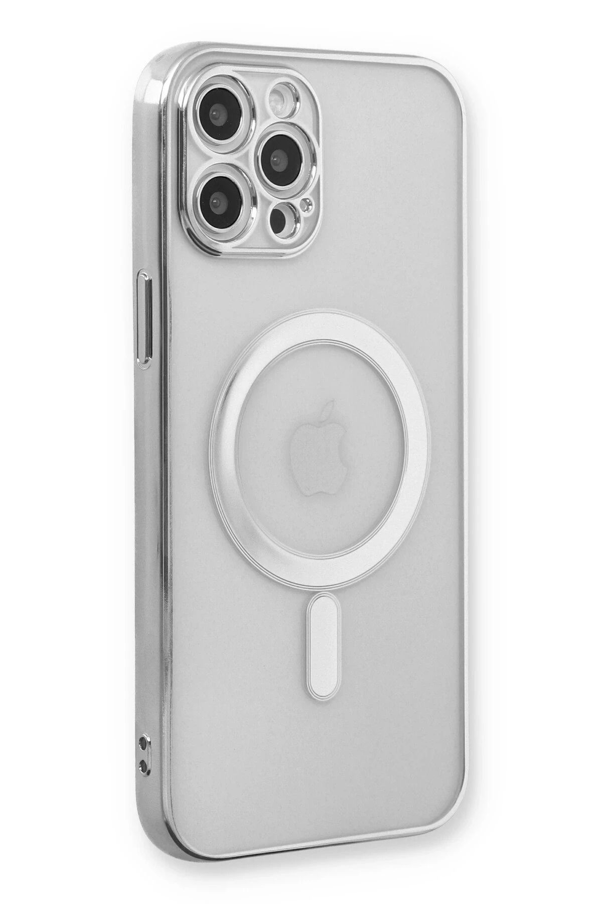 NewFace iPhone 12 Pro Kılıf Magneticsafe Lazer Silikon - Gümüş NRMSA