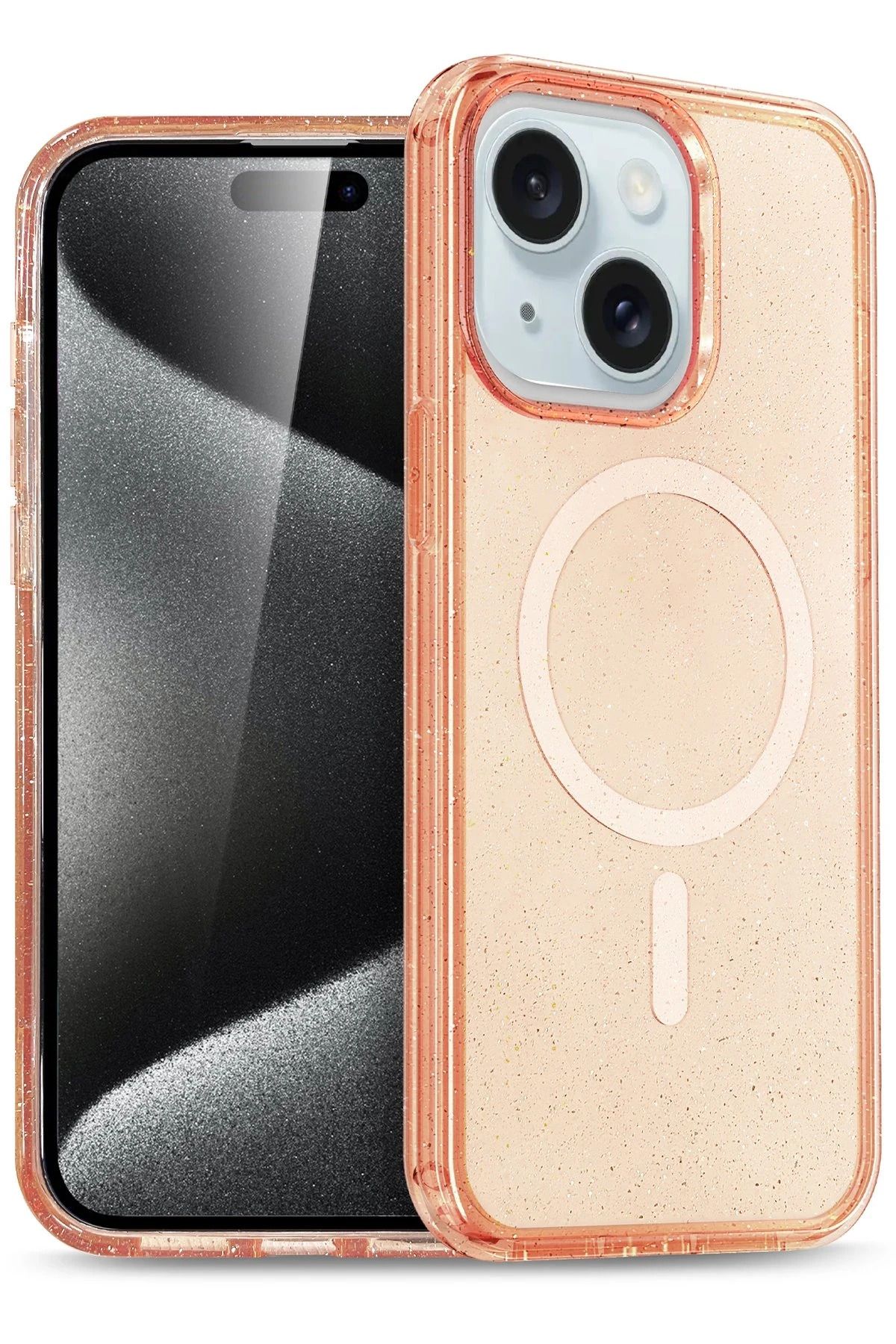 NewFace iPhone 15 Kılıf Glow Magsafe Kapak - Turuncu NRMSA