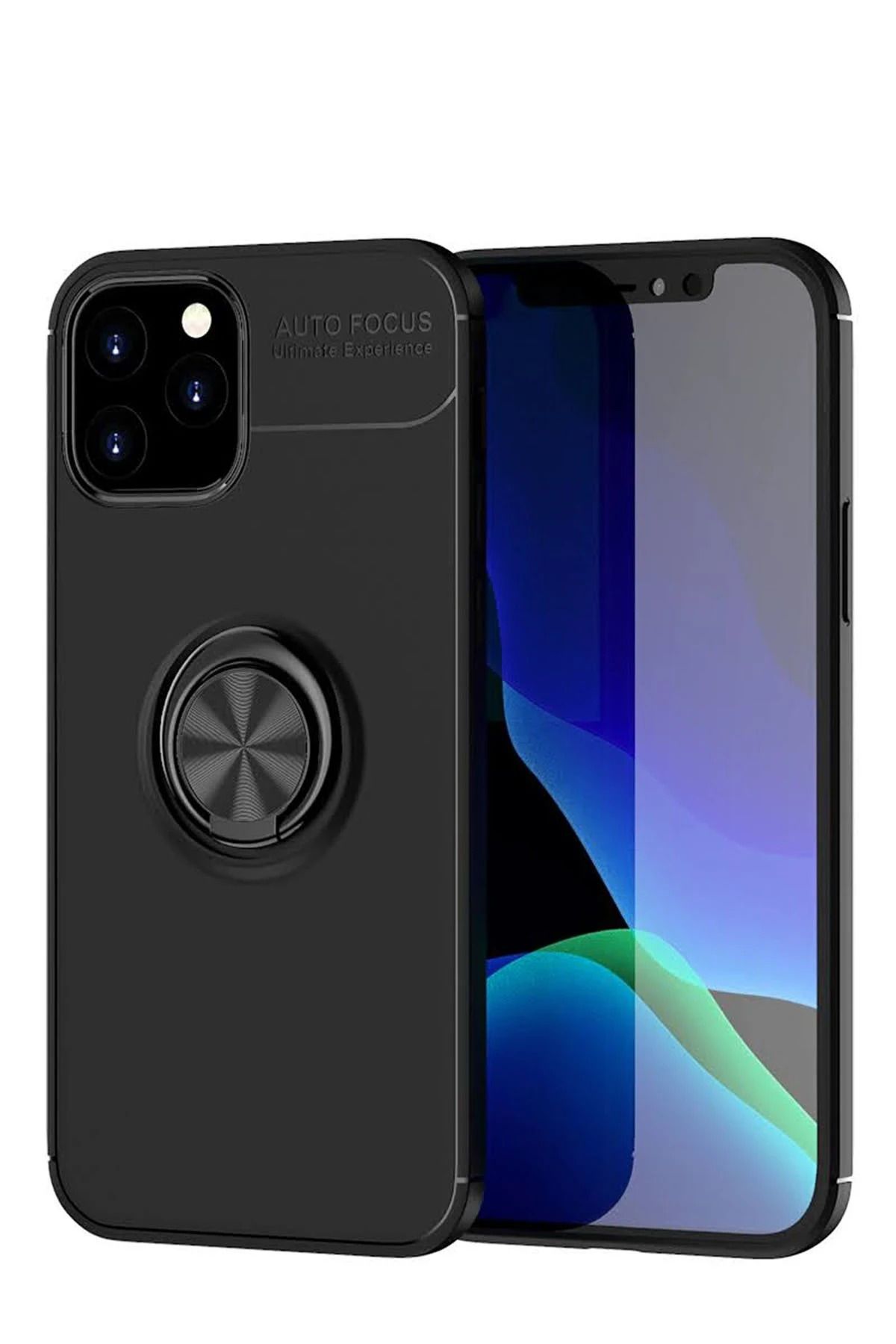 NewFace iPhone 12 Kılıf Range Yüzüklü Silikon - Siyah NRMSA
