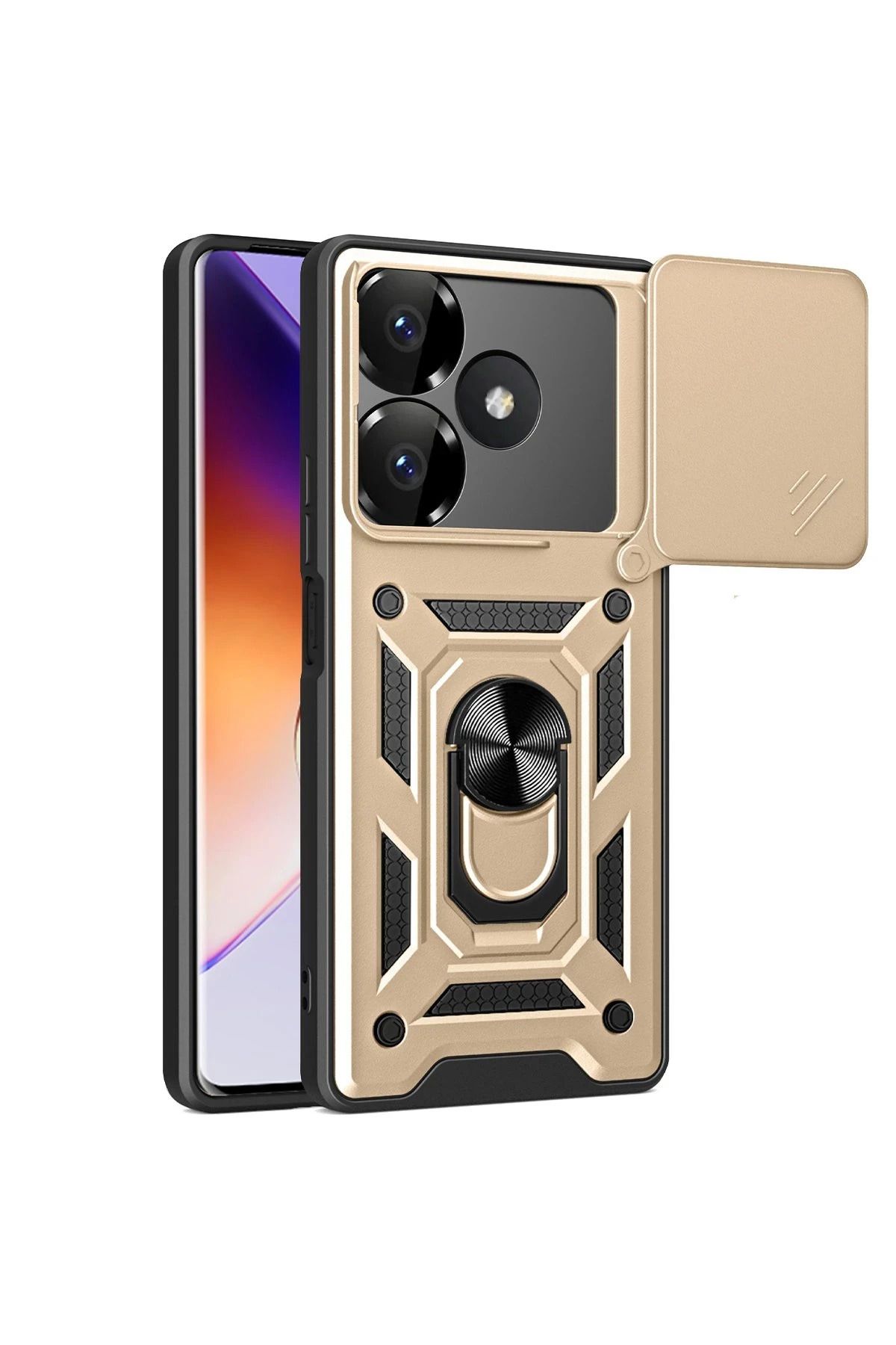 NewFace Xiaomi Redmi 13 4G Kılıf Pars Lens Yüzüklü Silikon - Gold BSTMY
