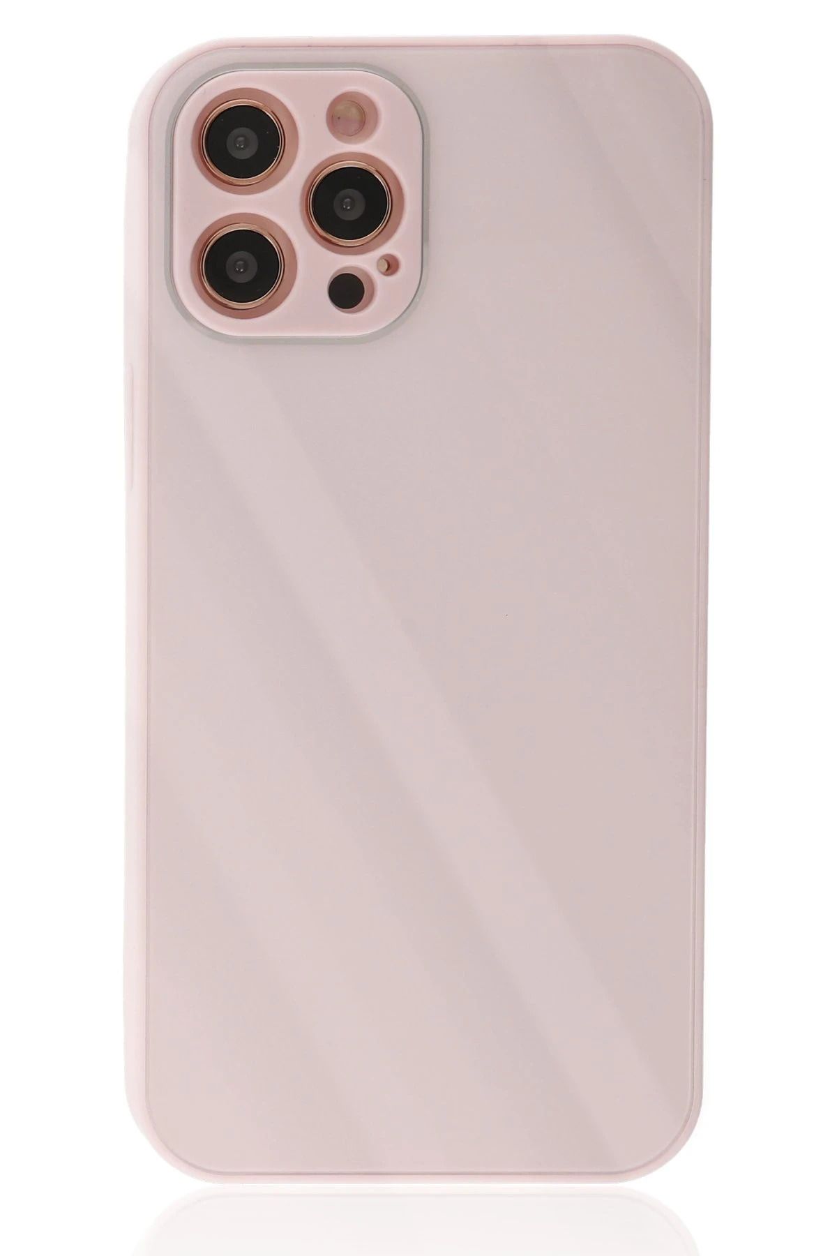 NewFace iPhone 12 Pro Max Kılıf Glass Kapak - Pembe BSTMY