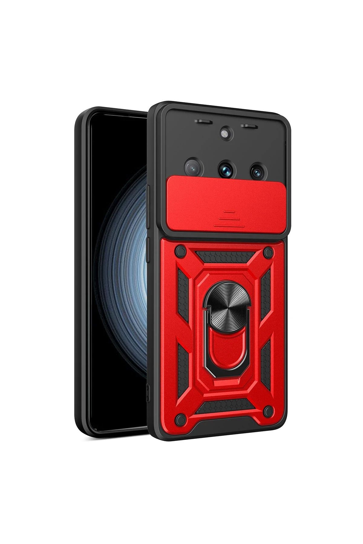 NewFace Realme 11 Pro Kılıf Pars Lens Yüzüklü Silikon - Kırmızı JOJUA