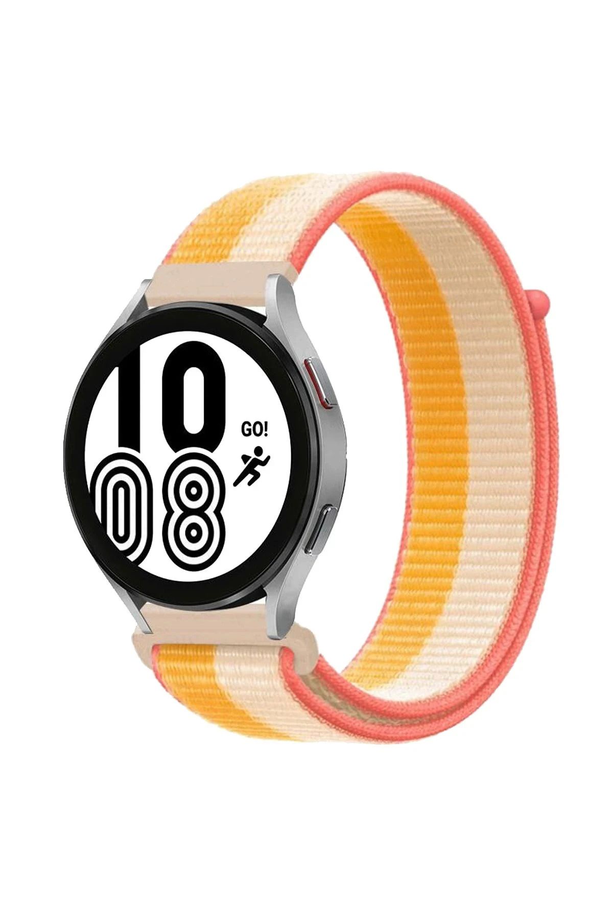 NewFace Samsung Galaxy Watch 4 Hasırlı Cırtcırtlı Kordon - Sarı-Beyaz BSTMY