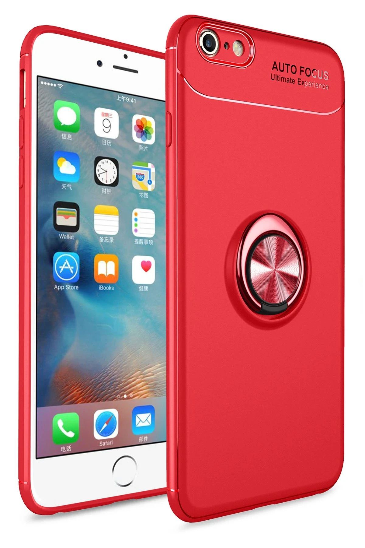 NewFace iPhone 6 Kılıf Range Yüzüklü Silikon - Kırmızı LZWDR