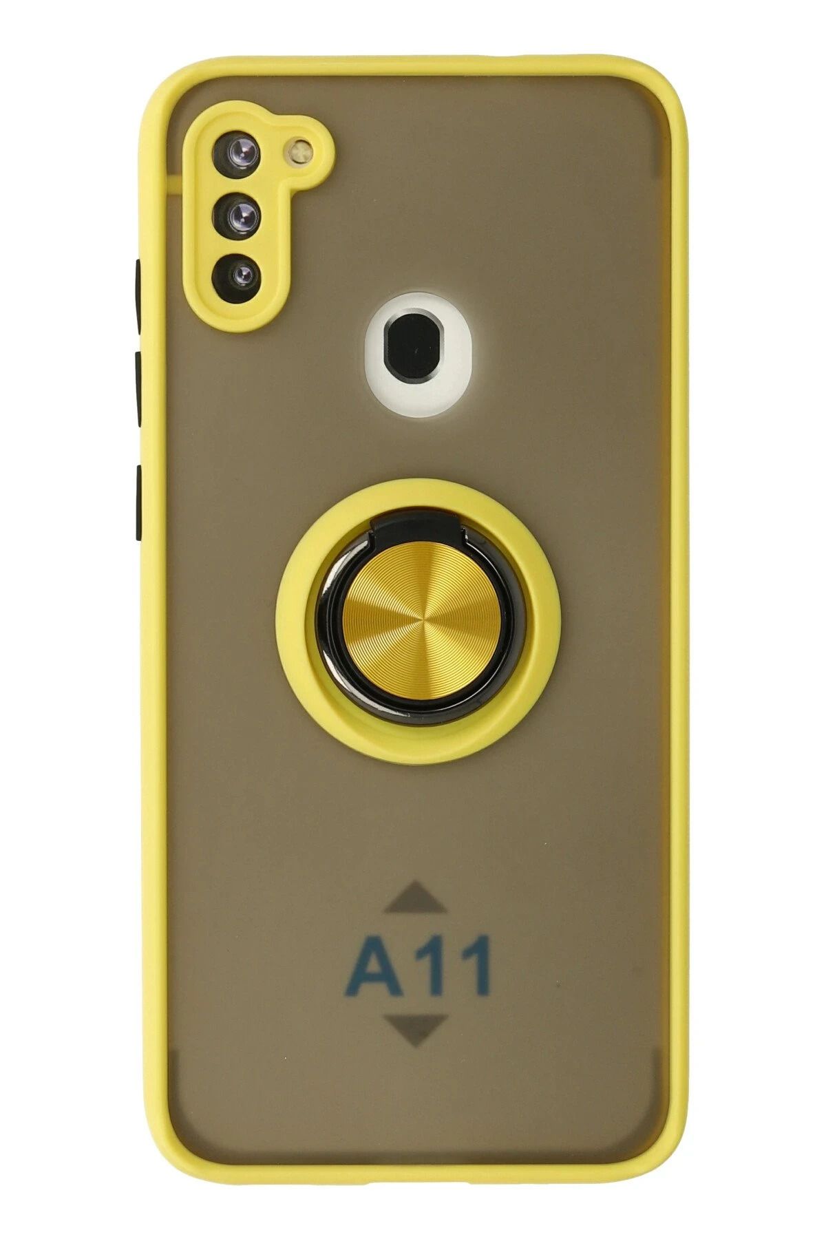 NewFace Samsung Galaxy A11 Kılıf Montreal Yüzüklü Silikon Kapak - Sarı INSLM