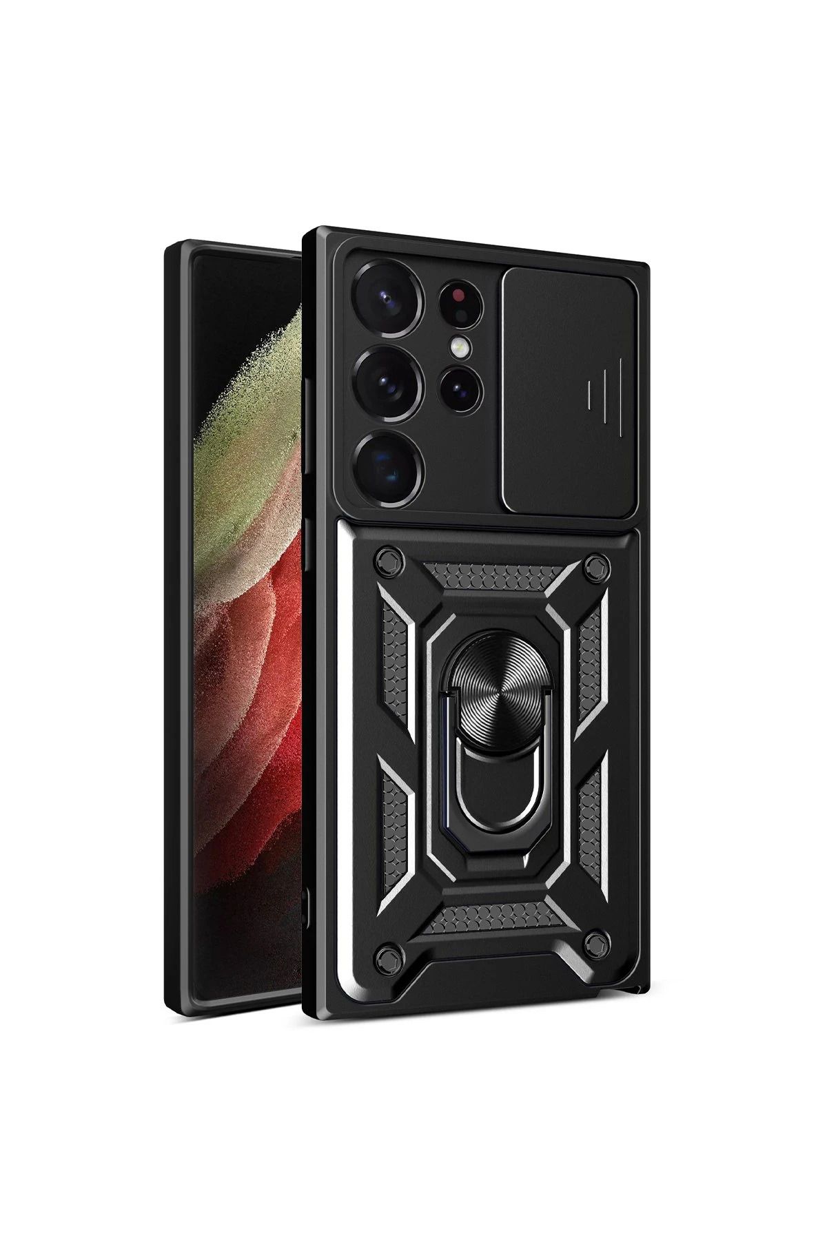 NewFace Samsung Galaxy S23 Ultra Kılıf Pars Lens Yüzüklü Silikon - Siyah JOJUA