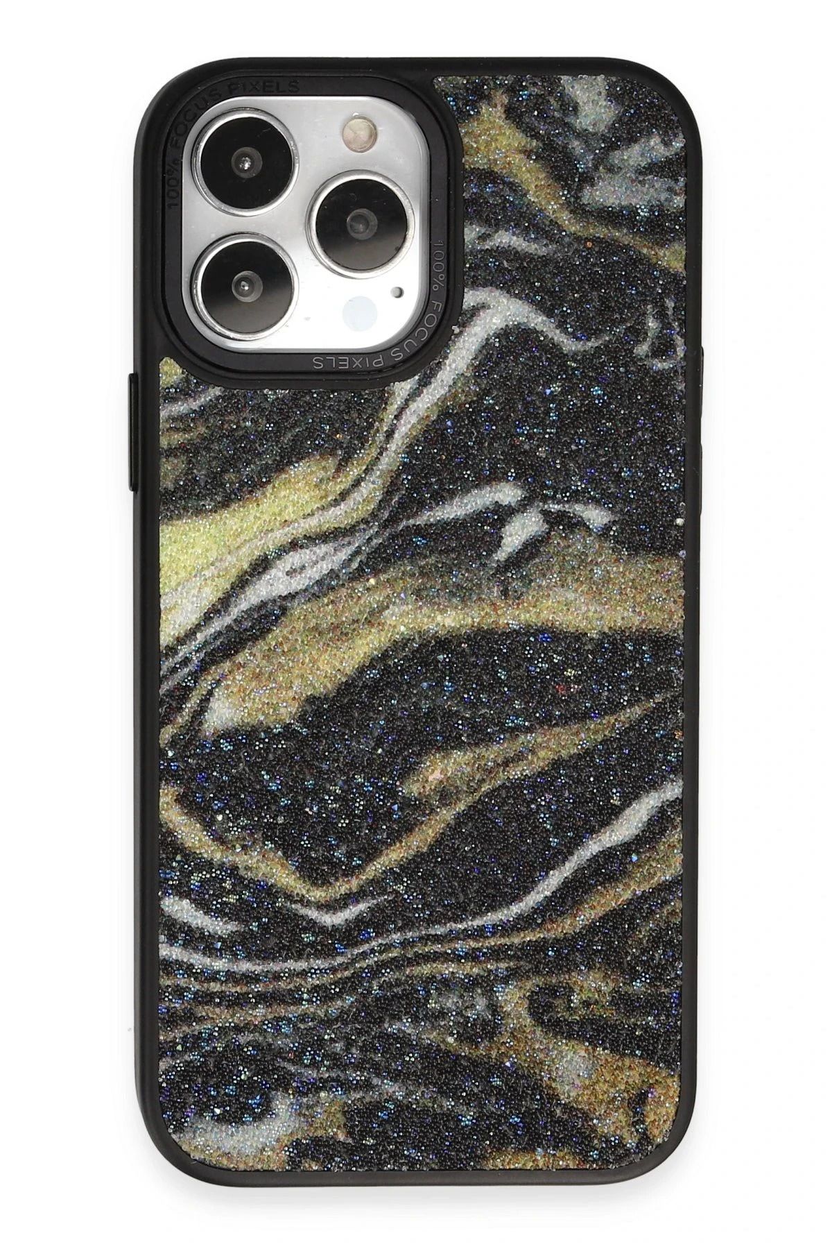 NewFace iPhone 13 Pro Kılıf Moda Simli Kapak - Siyah YNSMR