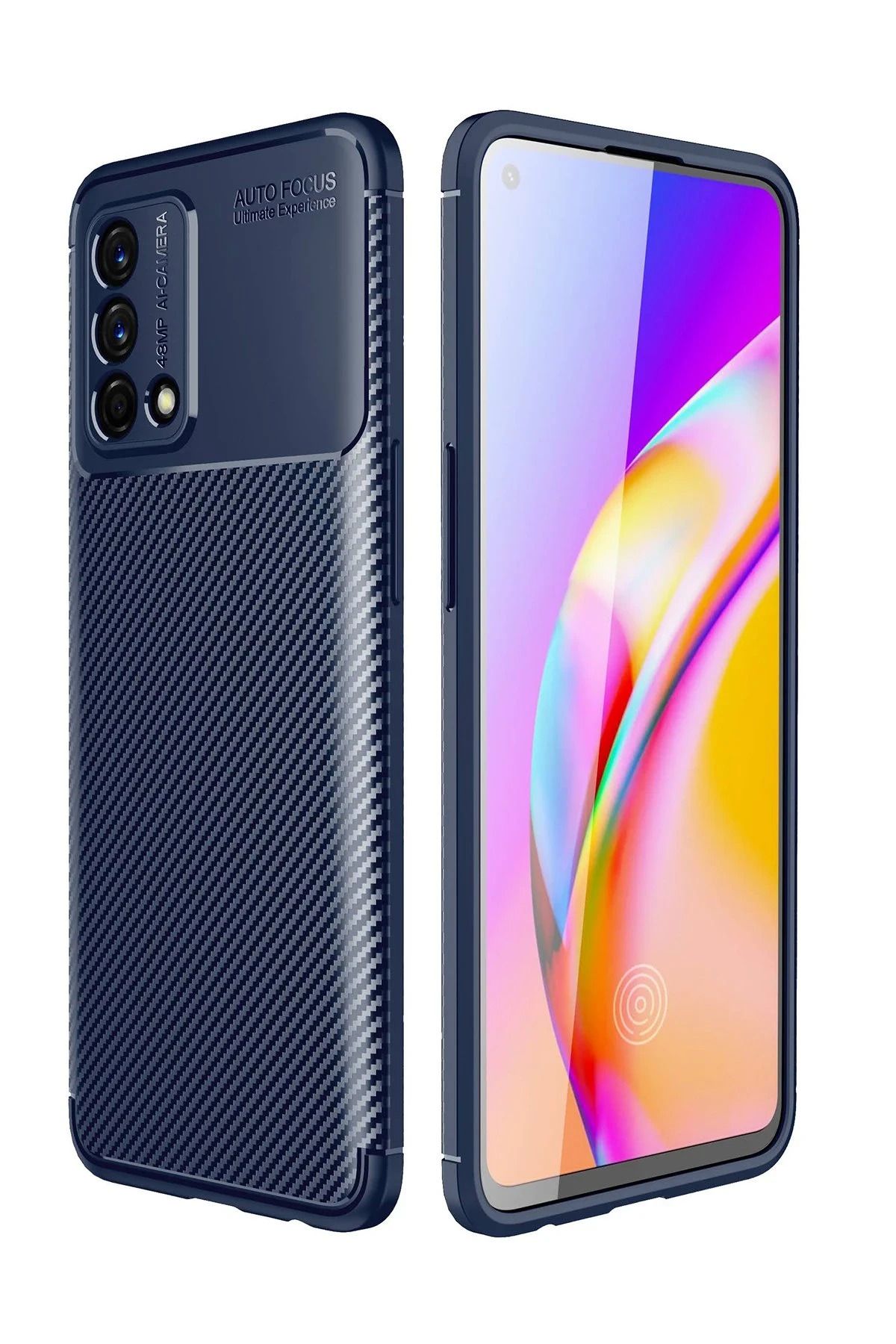 NewFace A74 4G Kılıf Auto Focus Karbon Kapak - Lacivert JOJUA