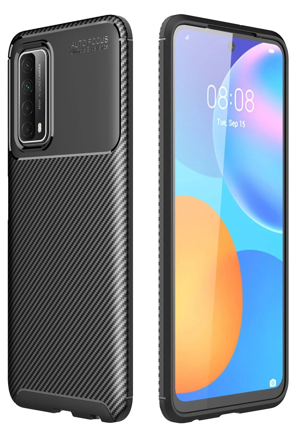 NewFace Huawei P Smart 2021 Kılıf Auto Focus Karbon Kapak - Siyah INSLM