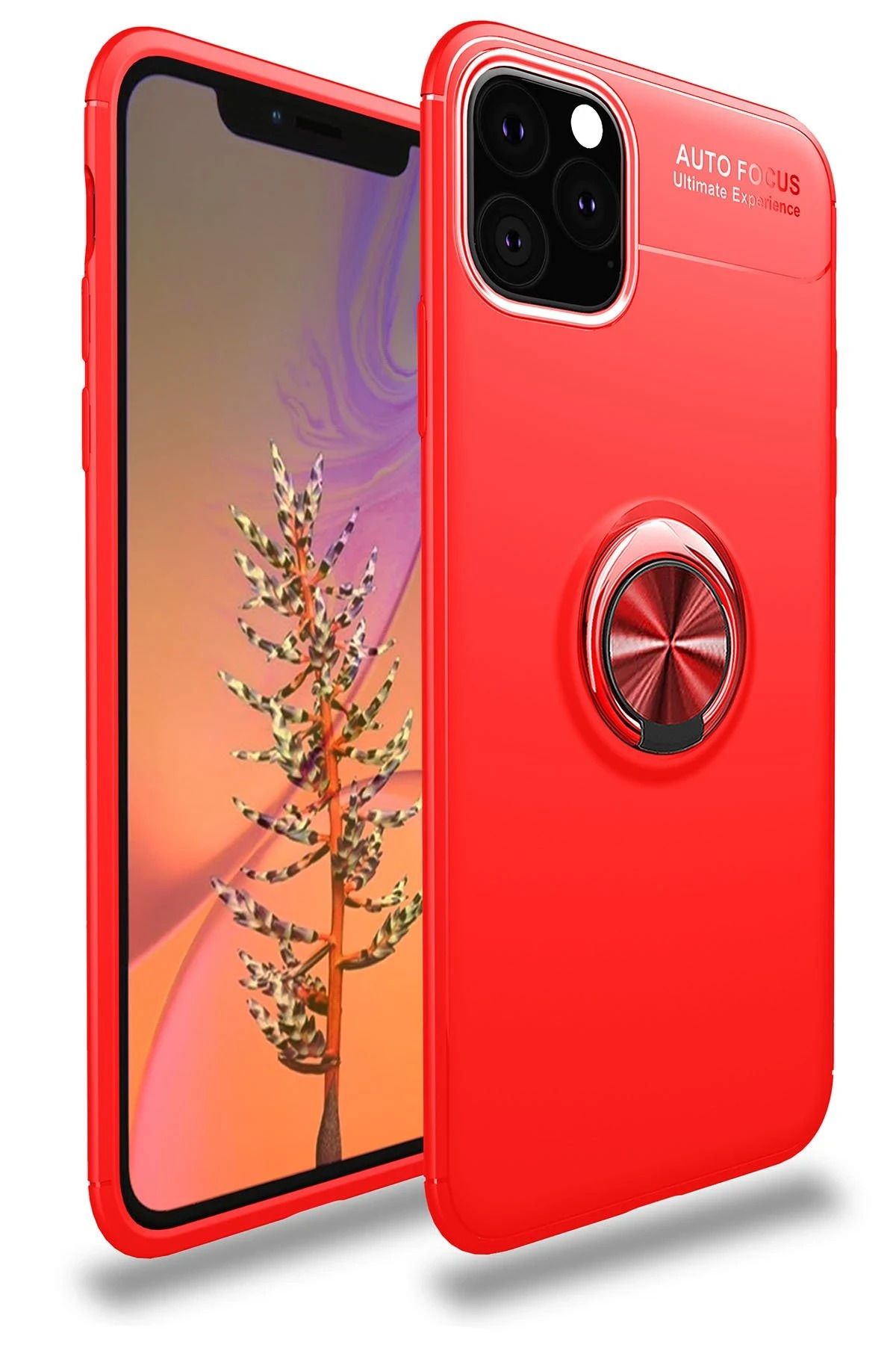 NewFace iPhone 11 Pro Max Kılıf Range Yüzüklü Silikon - Kırmızı HNZRN