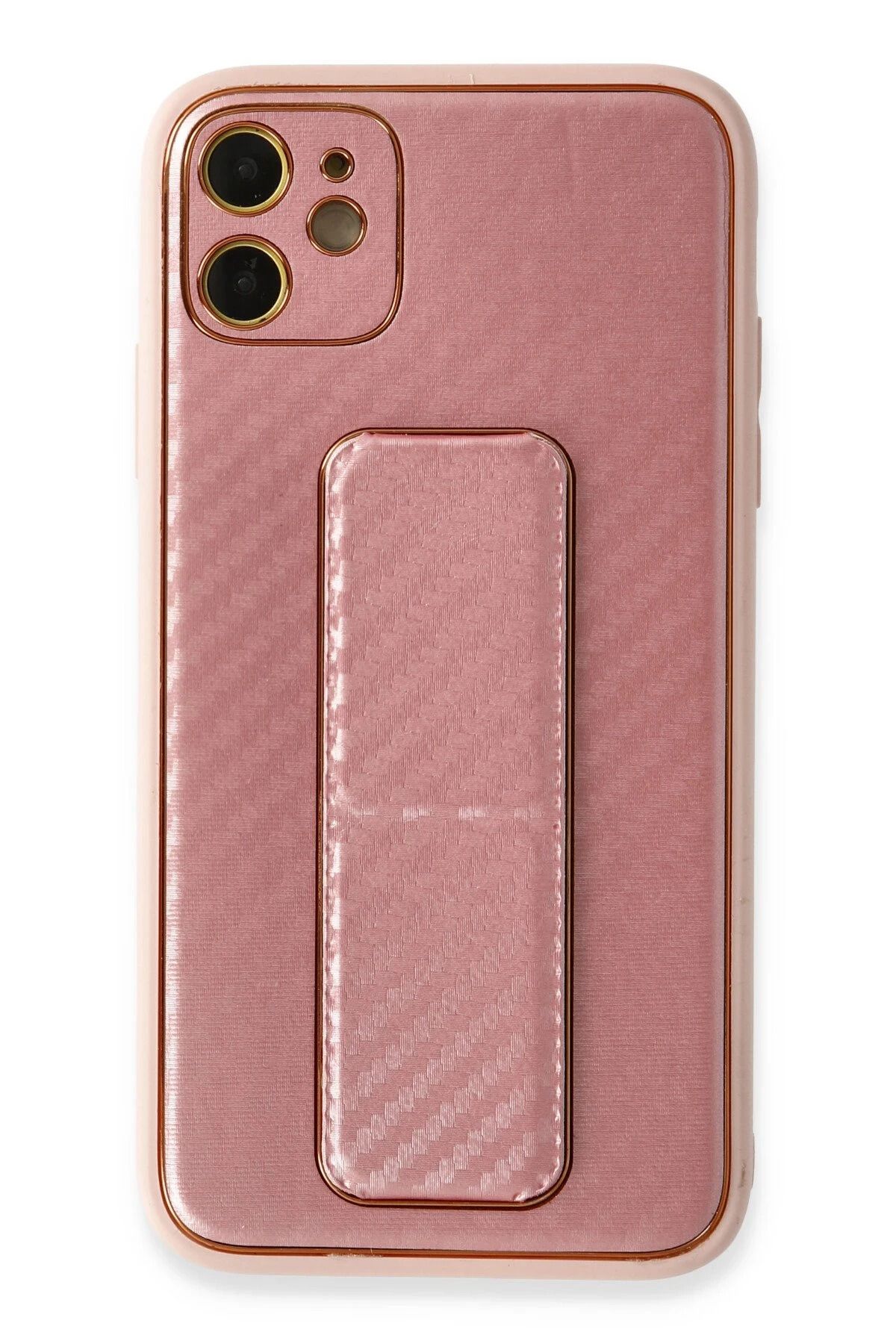 NewFace iPhone 12 Kılıf Coco Karbon Standlı Kapak - Pembe JOJUA
