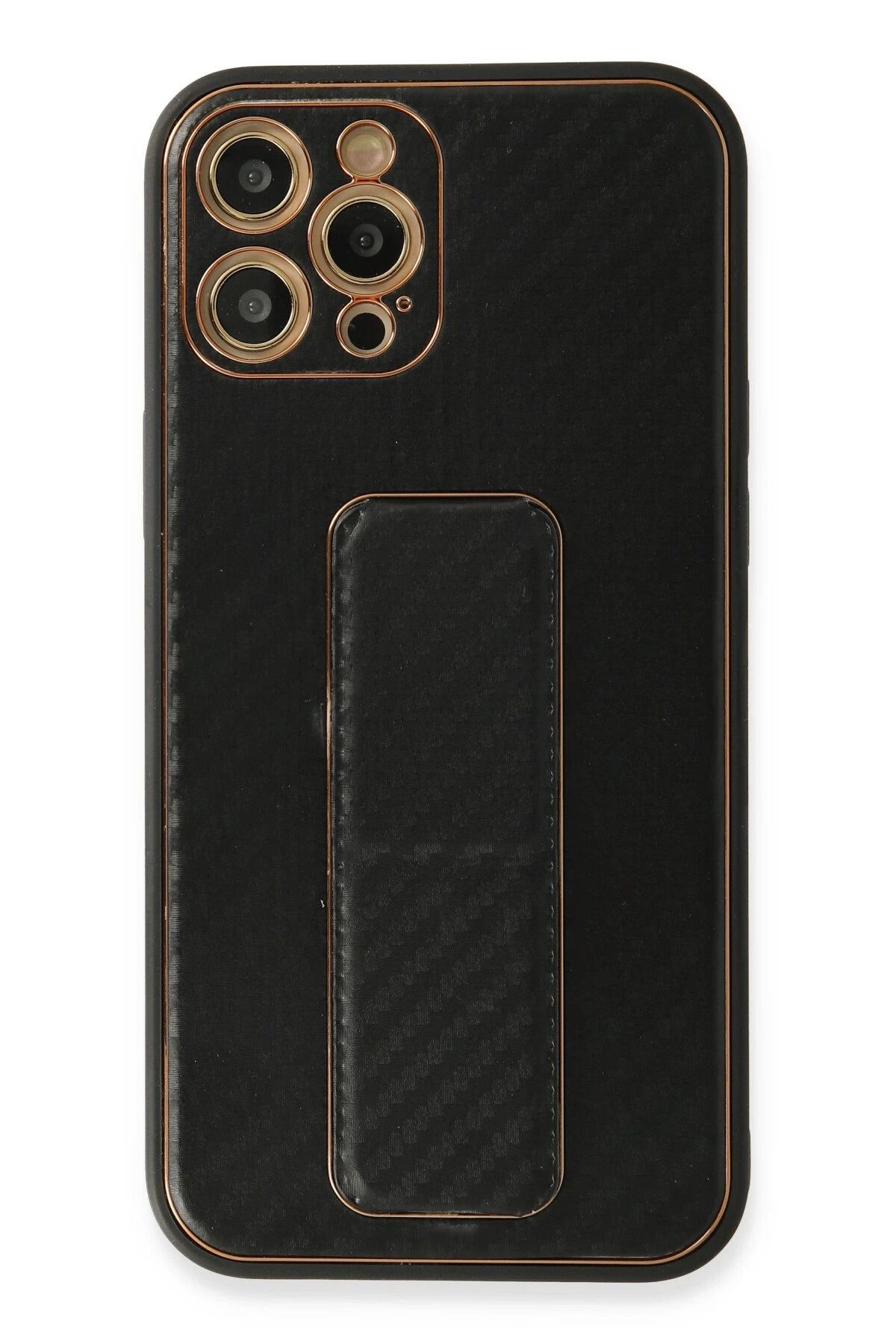 NewFace iPhone 12 Pro Kılıf Coco Karbon Standlı Kapak - Siyah JOJUA