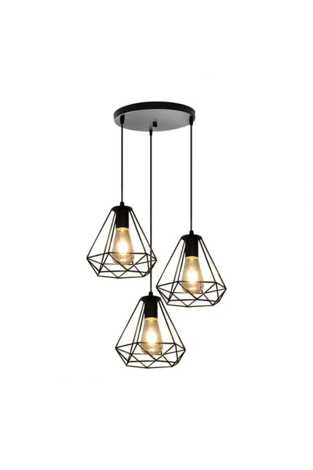 Depox Candelabru Vintage Cu 3 Pandantive, 3x40w, Negru, Lumină Caldă/rece/naturală - One Size