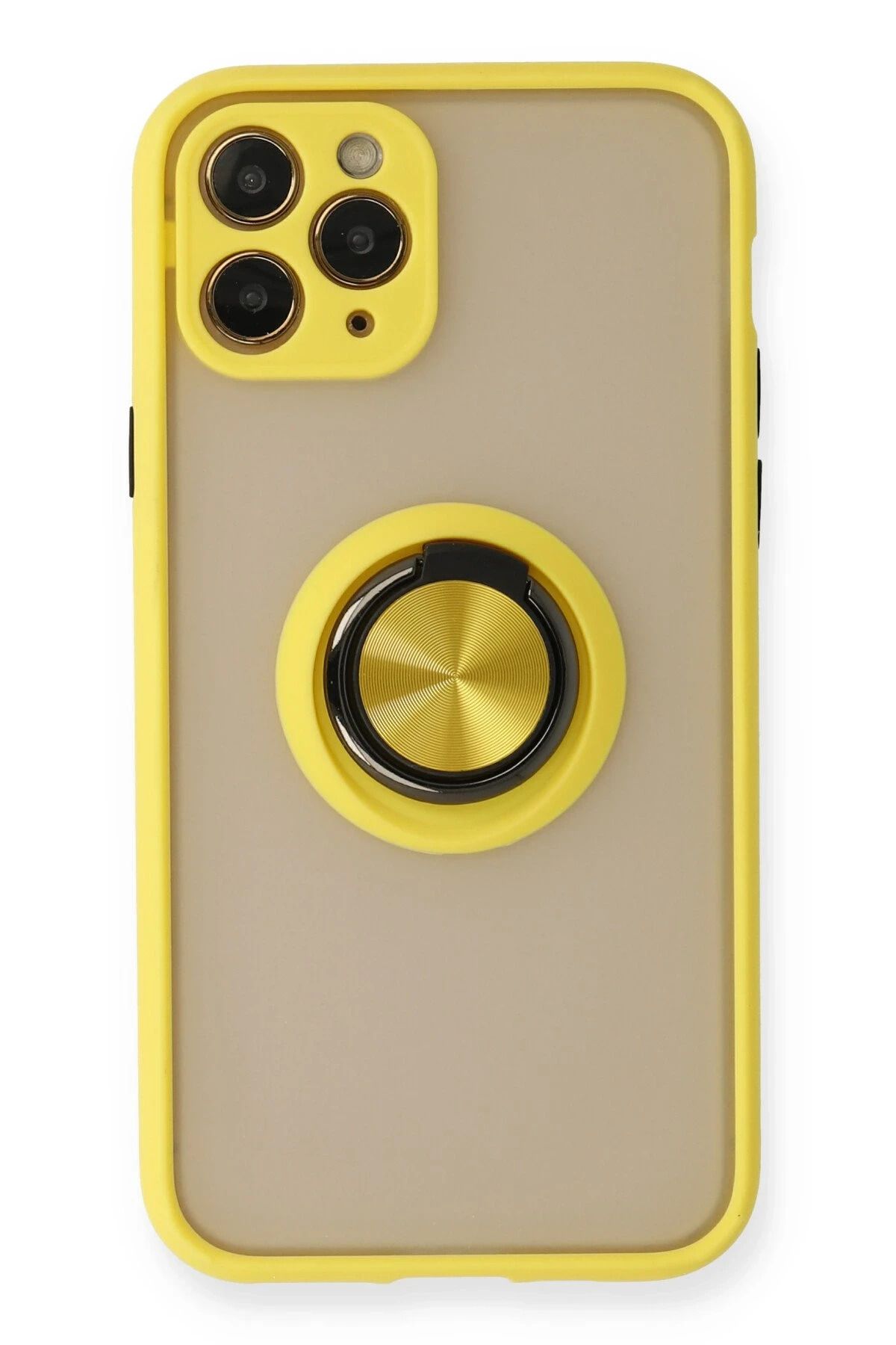NewFace iPhone 11 Pro Max Kılıf Montreal Yüzüklü Silikon Kapak - Sarı INSLM