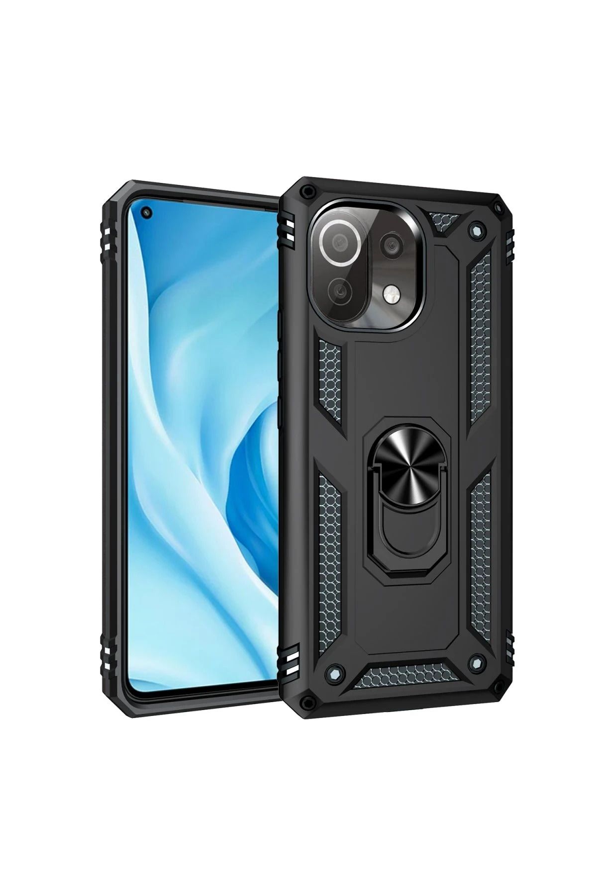 NewFace Xiaomi Mİ 11 Lite Kılıf Sofya Yüzüklü Silikon Kapak - Siyah JOJUA
