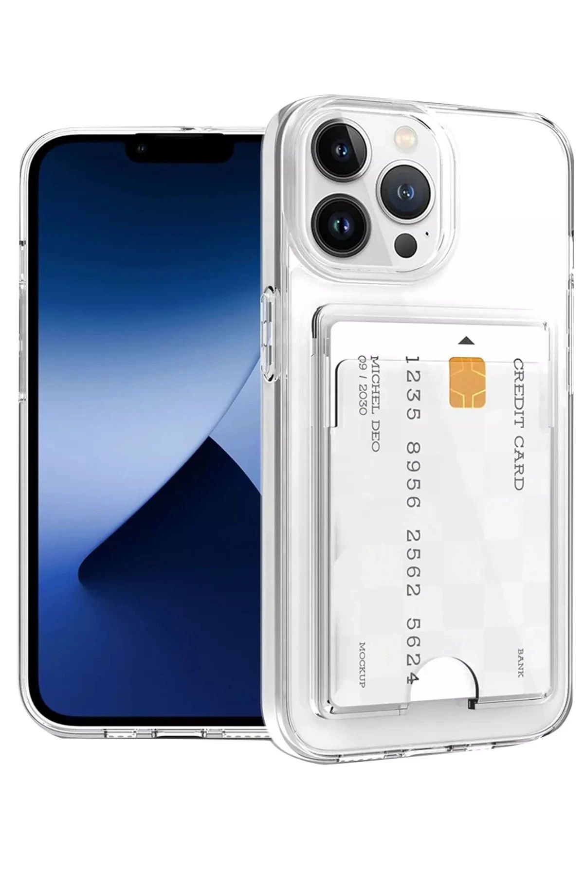 cepmoda iphone 15 PRO MAX Şeffaf Kartlıklı Telefon Kılıfı | Saydam Silikon Esnek Kapak | ŞEFFAF