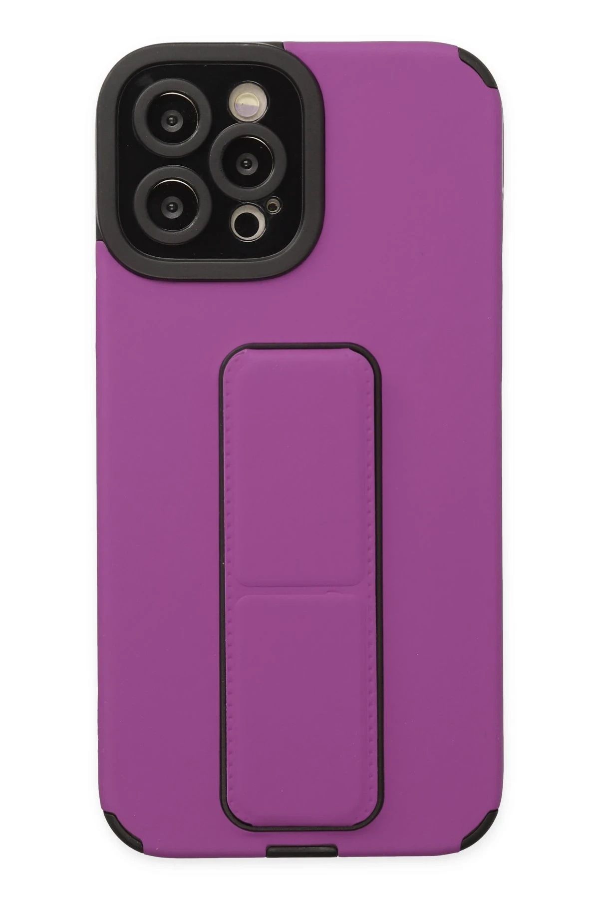 NewFace iPhone 12 Pro Max Kılıf Mega Standlı Silikon - Mor NRMSA