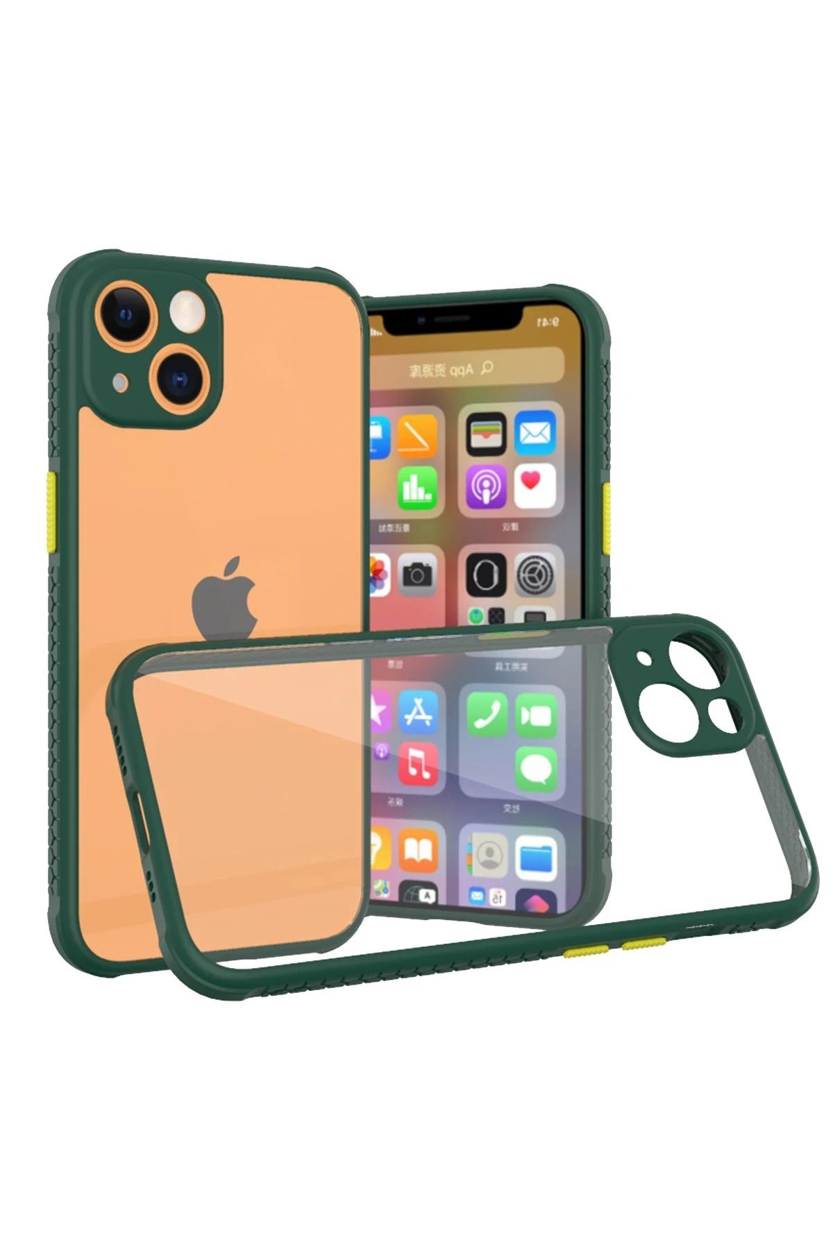 NewFace iPhone 13 Mini Kılıf Miami Şeffaf Silikon - Koyu Yeşil YNSMR