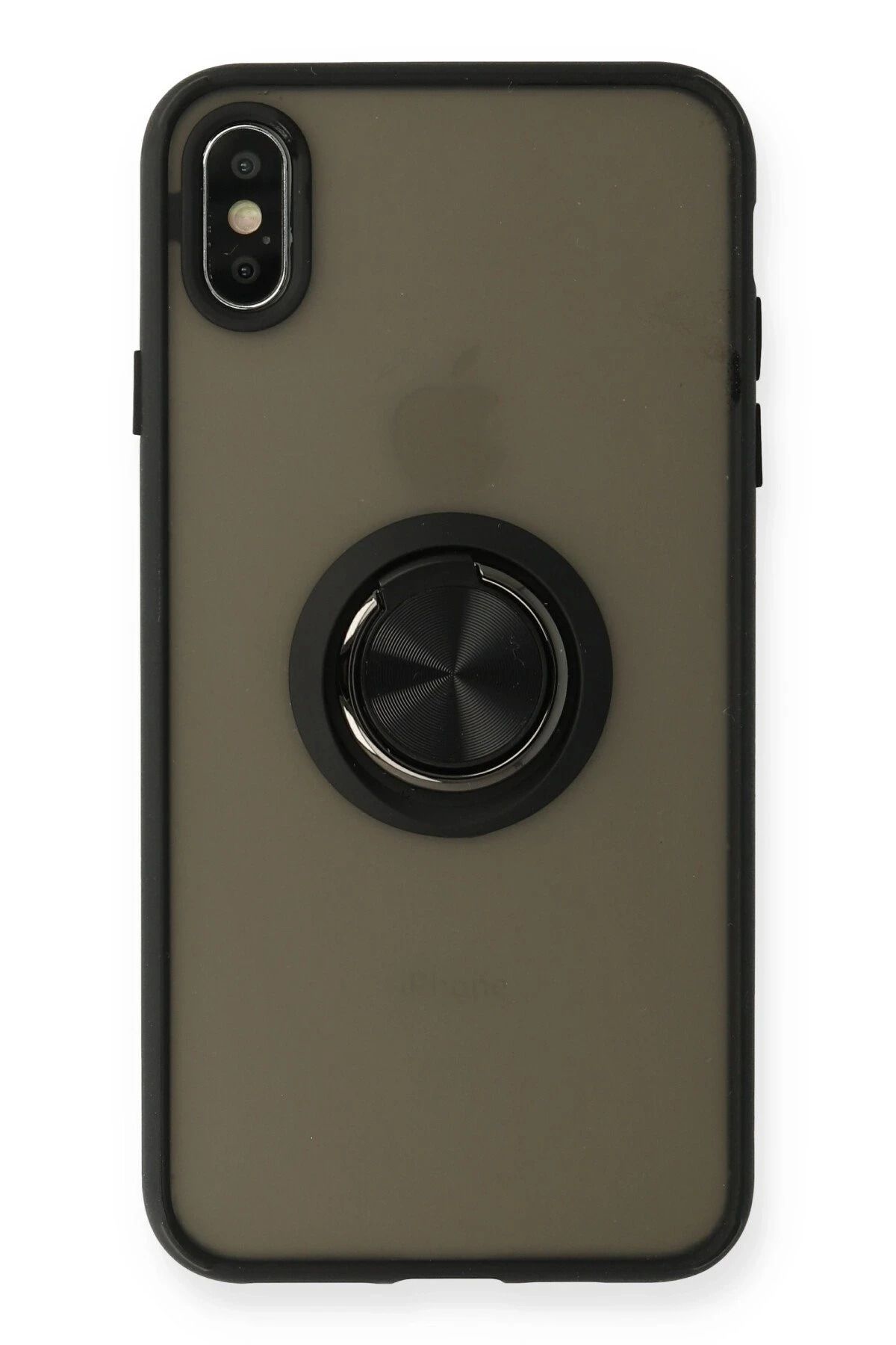 NewFace iPhone XS Max Kılıf Montreal Yüzüklü Silikon Kapak - Siyah HNZRN