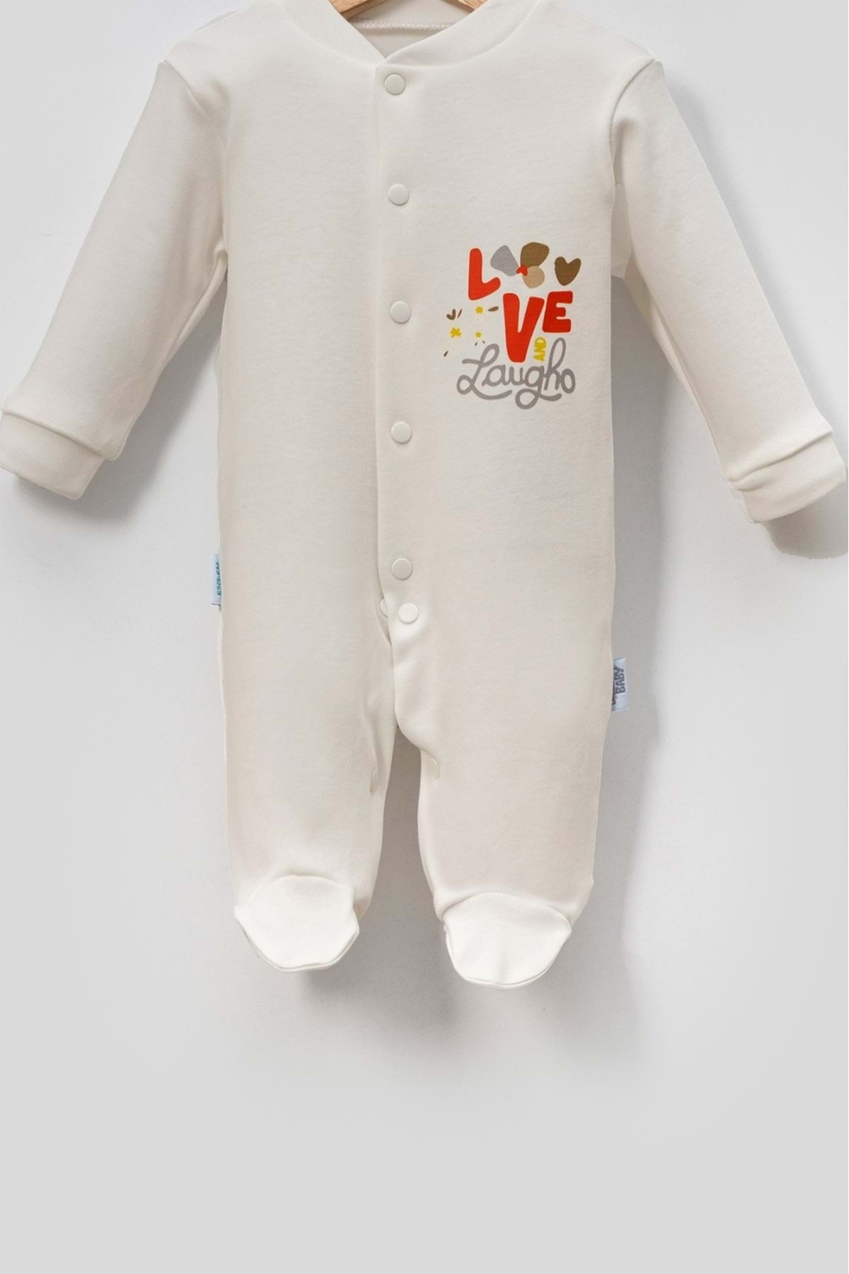 jijek baby kids-Organic Cotton “Love & Laugh” Embroidered Newborn Baby Romper Set - Ecru - 0-3 Months 3