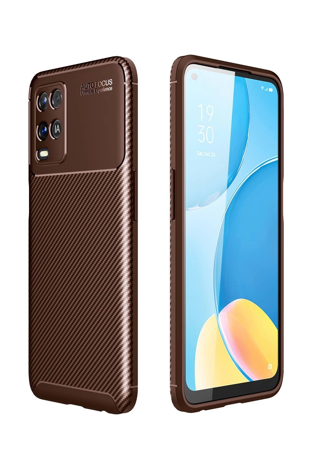 NewFace A54 4G Kılıf Auto Focus Karbon Kapak - Kahverengi JOJUA