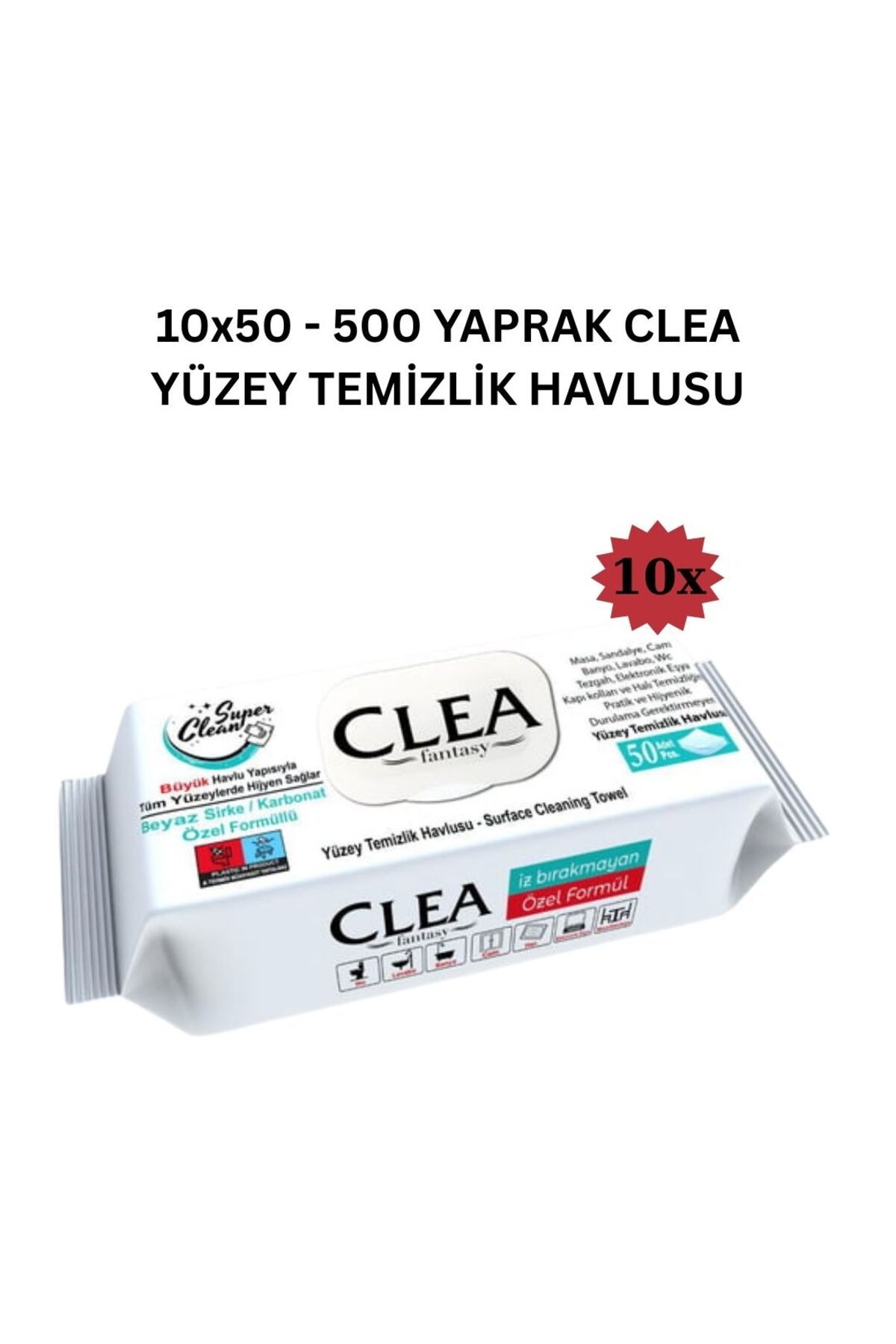 CLEA Sirke ve Karbonat Özel Formüllü Yüzey Temizlik Havlusu 10 Paket x 50 Yaprak (Toplam 500 Yaprak)