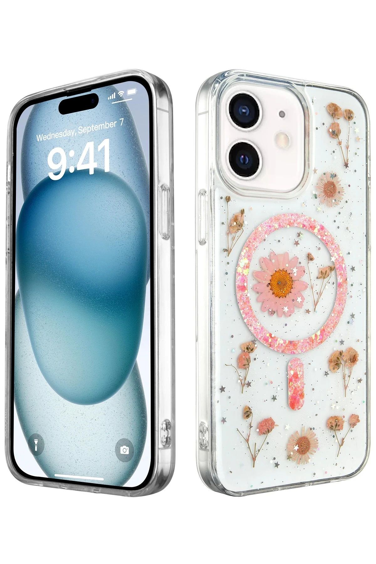 NewFace iPhone 12 Kılıf Daisy Simli Magsafe Kapak - Pembe BSTMY