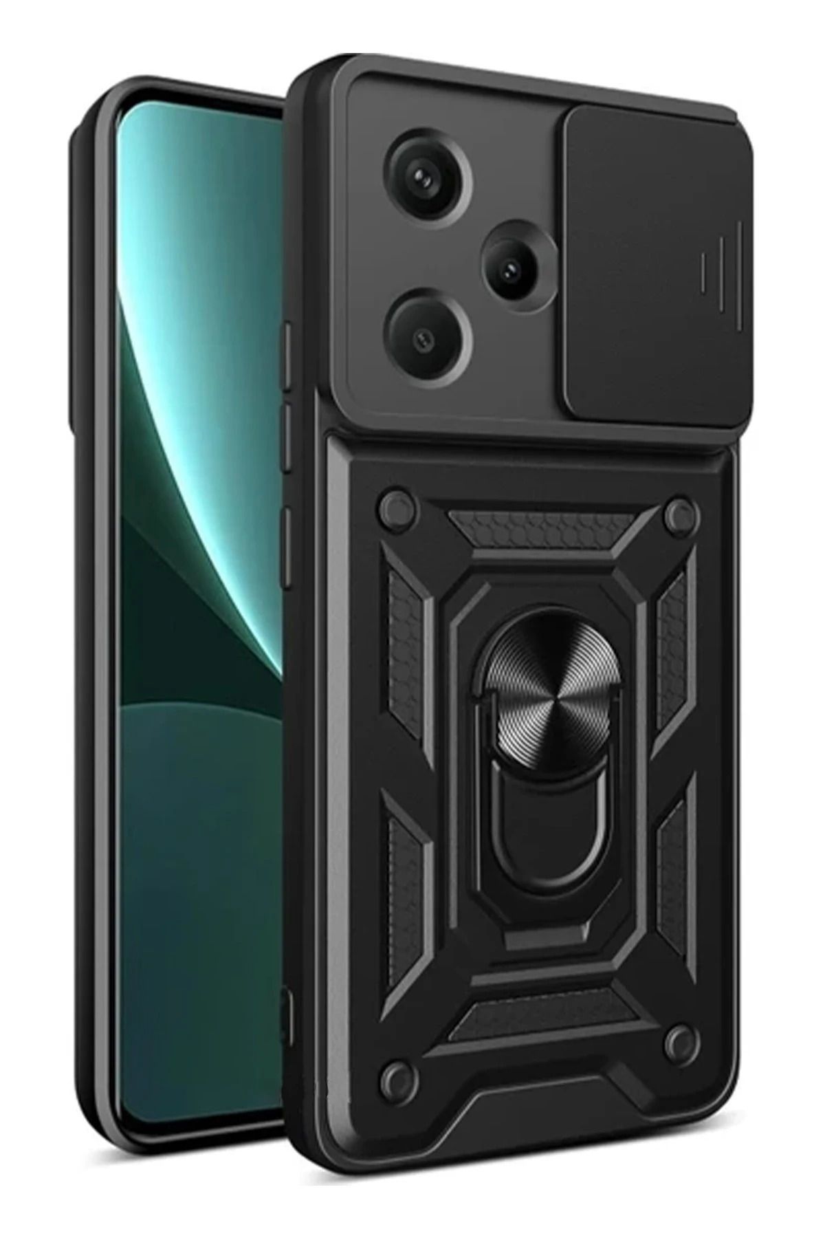 NewFace Xiaomi Redmi Note 13 Pro Plus Kılıf Pars Lens Yüzüklü Silikon - Siyah HNZRN