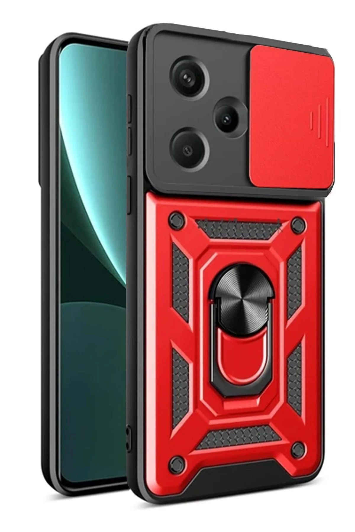 NewFace Xiaomi Redmi Note 13 Pro Plus Kılıf Pars Lens Yüzüklü Silikon - Kırmızı HNZRN