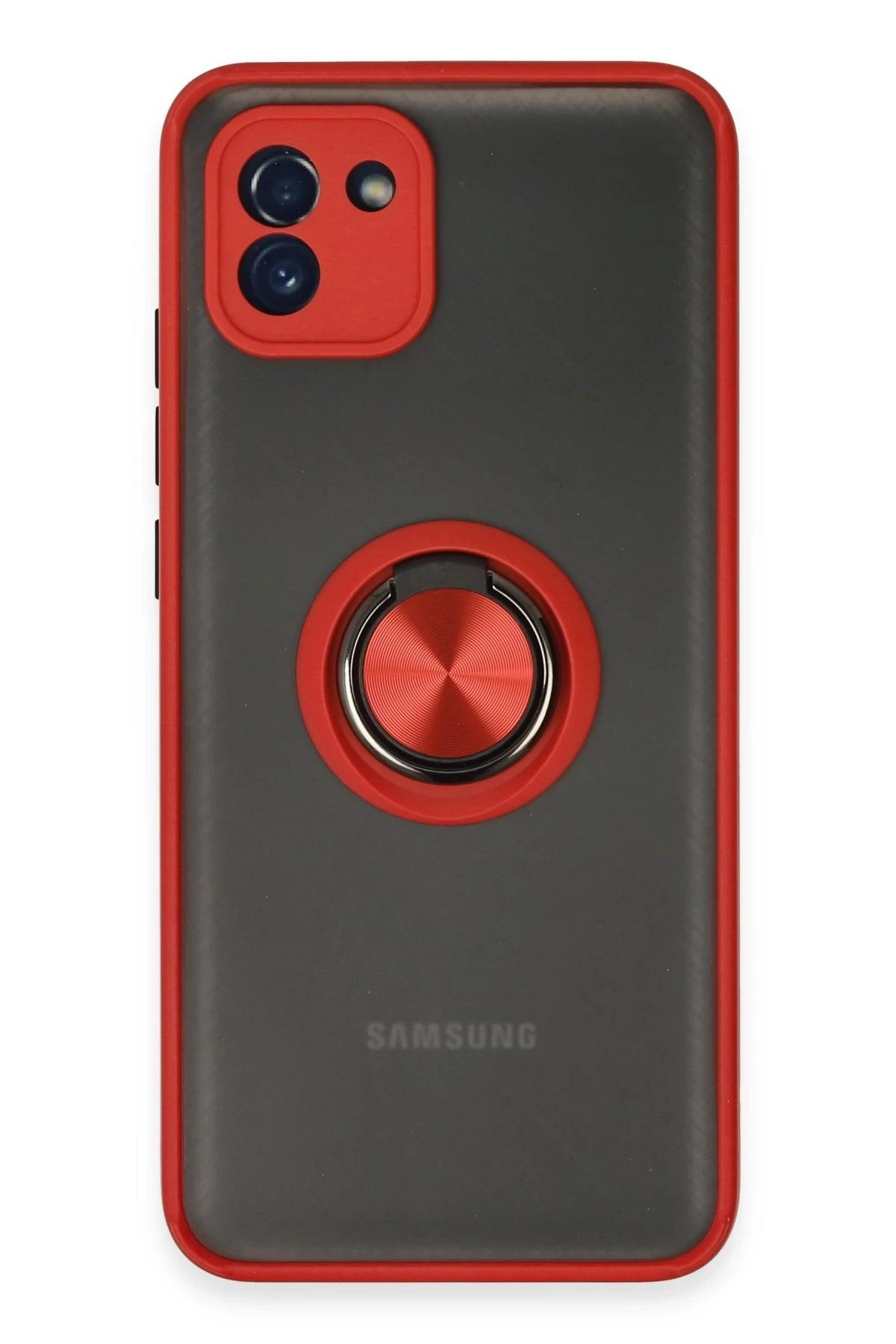 NewFace Samsung Galaxy A03 Kılıf Montreal Yüzüklü Silikon Kapak - Kırmızı FERRG